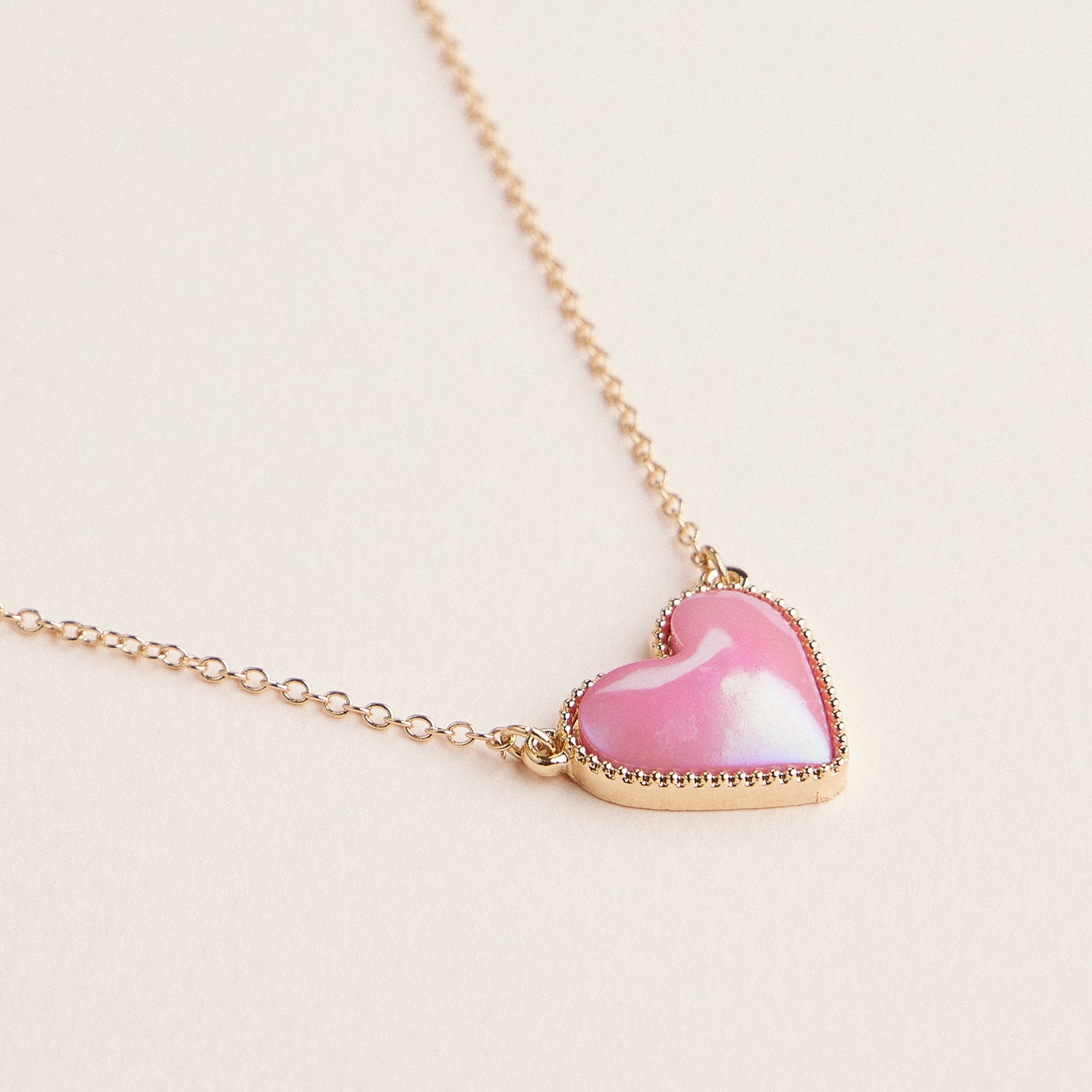 Gold Chain Heart-Shaped Enamel Pendant Necklaces