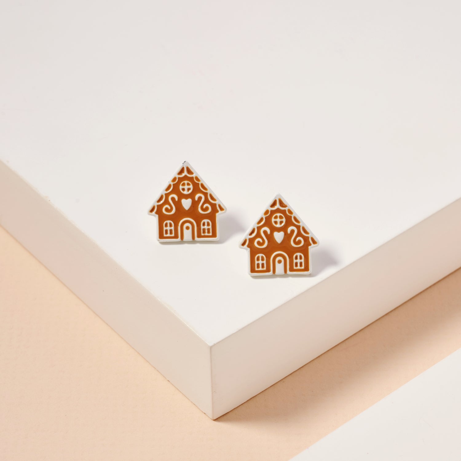 Charming Gingerbread House Christmas Enamel Stud Earrings