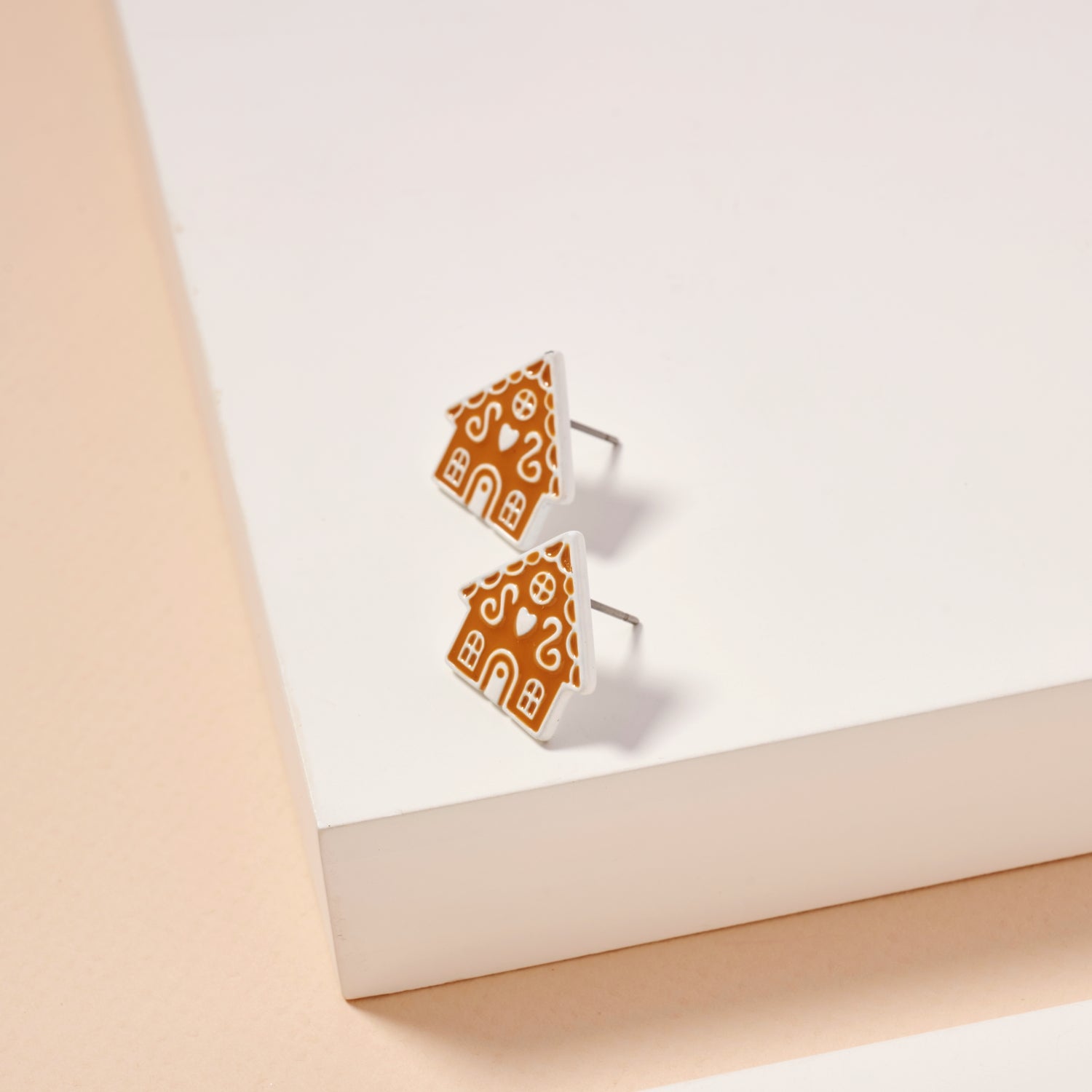 Charming Gingerbread House Christmas Enamel Stud Earrings