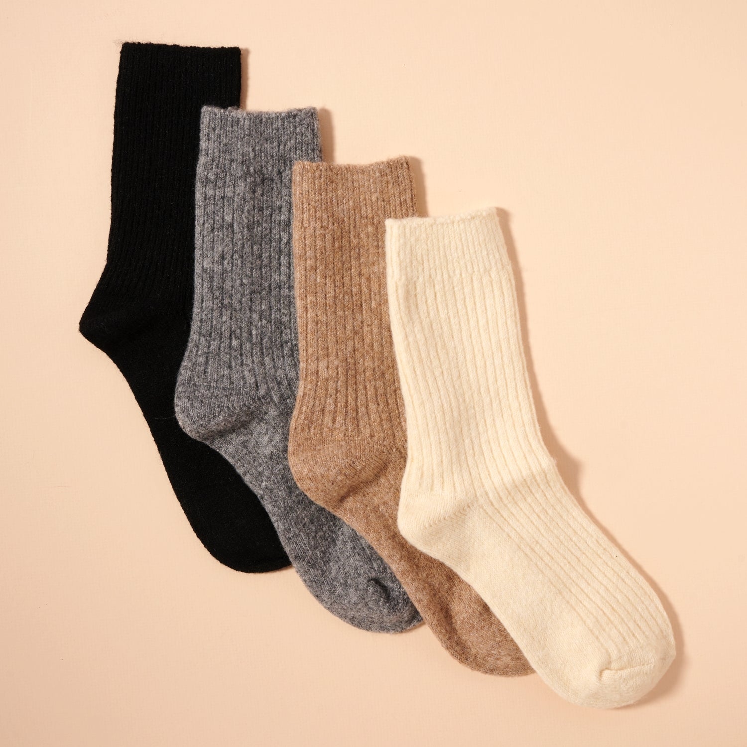 Ribbed Knit Crew Socks – 4 Neutrals