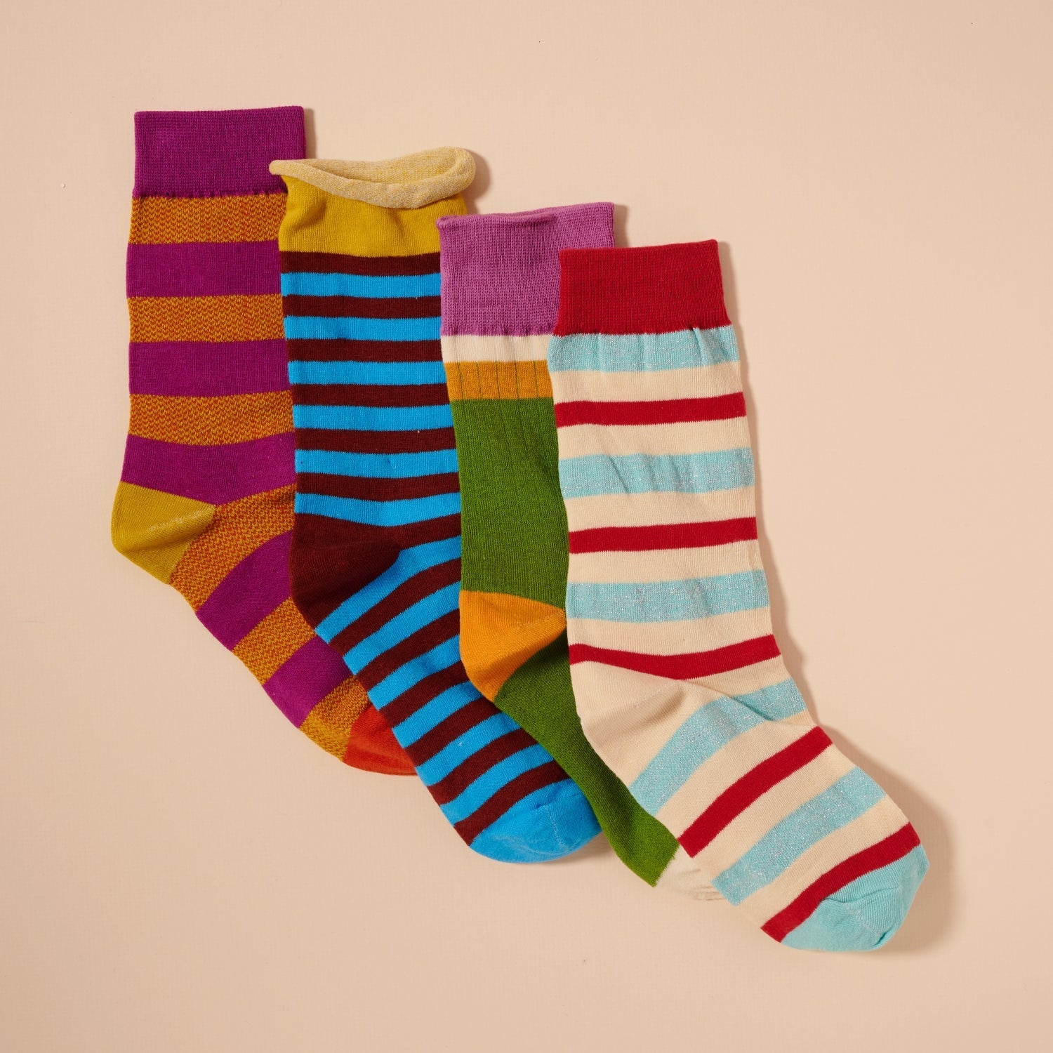 Basic Striped Mid Calf Socks Assorted Pack of 4