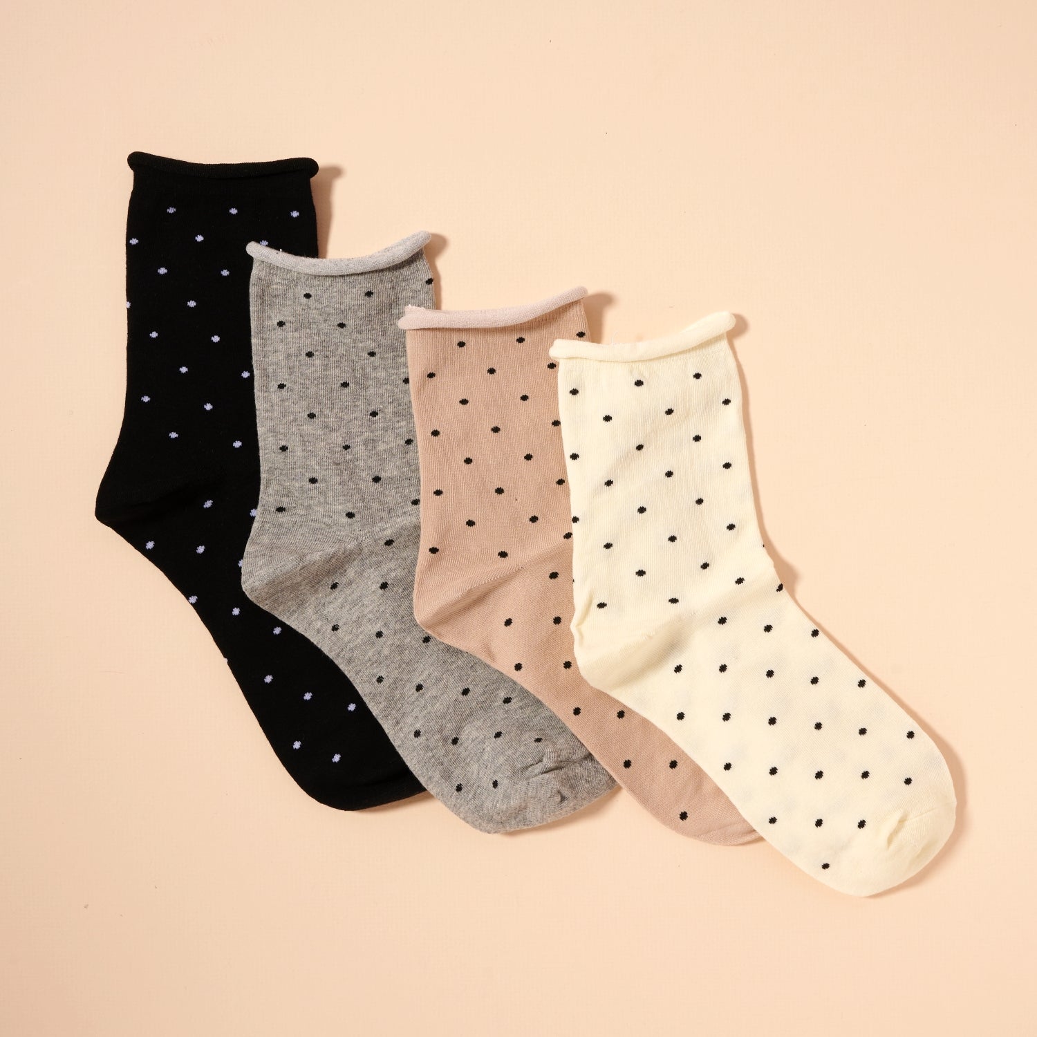 Classic Polka Dot Raw Hem Calf Socks – Assorted Dozen Pack