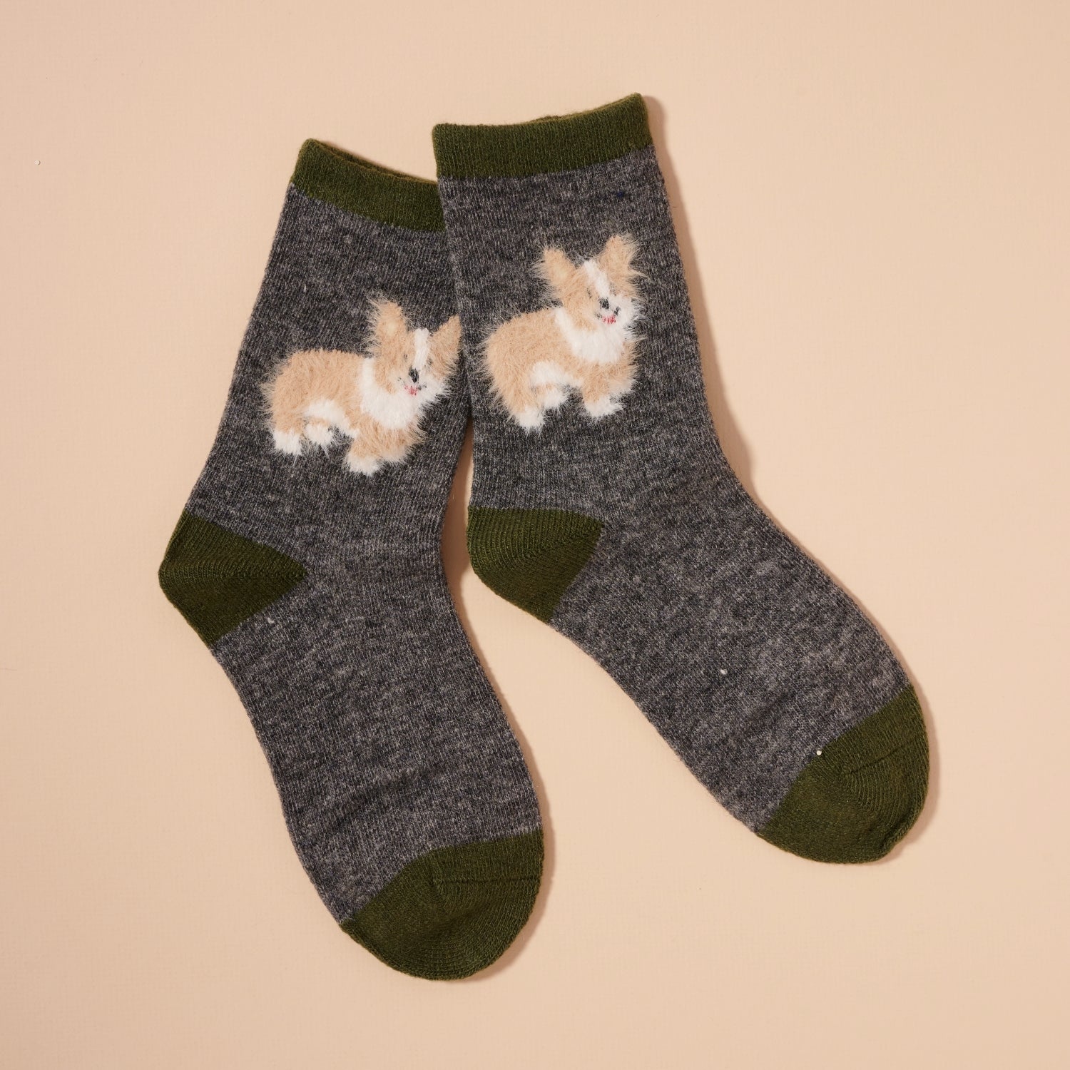 Fuzzy Dog Print Crew Socks