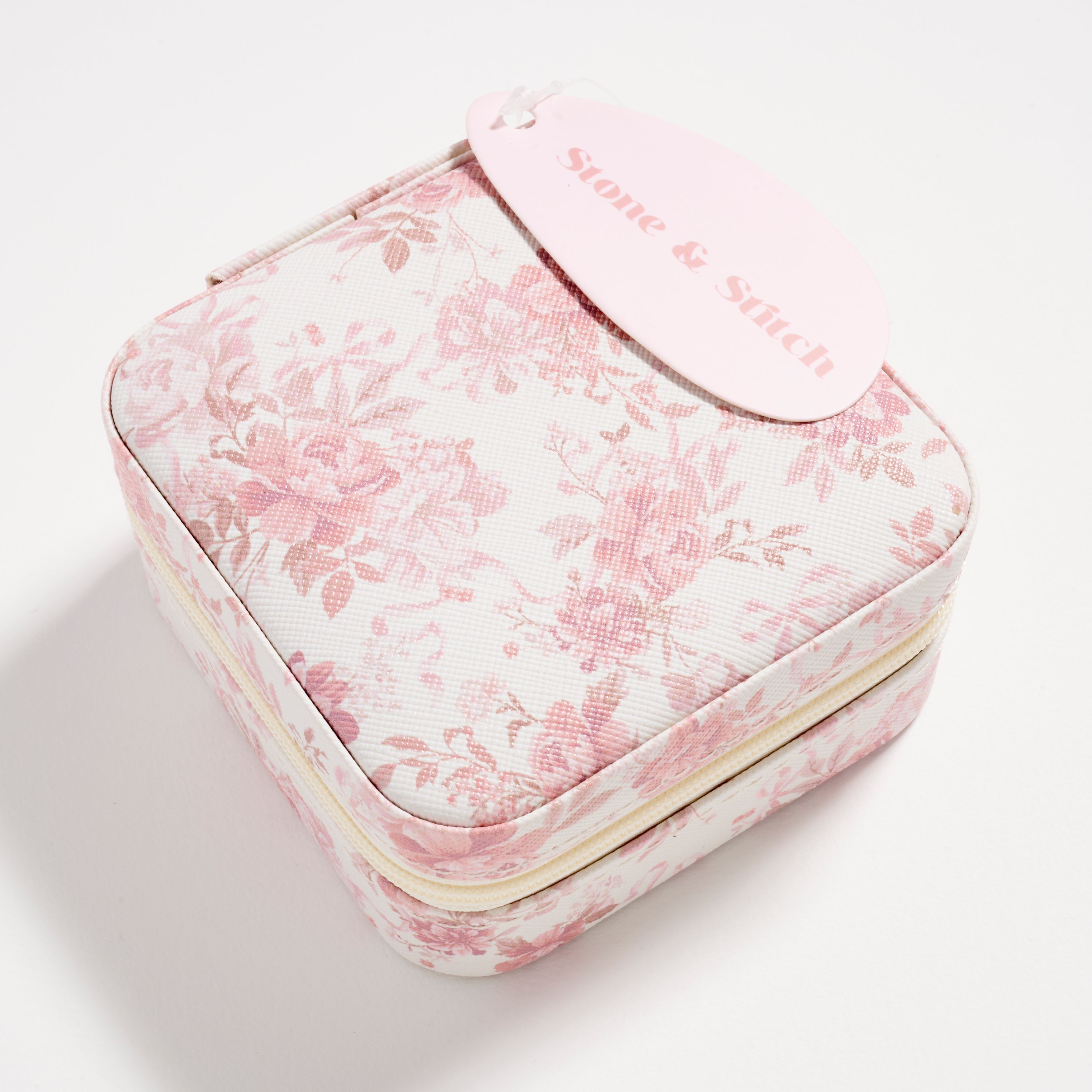 Floral Travel Jewelry Box with Mirror – Compact Organizer for Rings, Earrings & Necklaces
