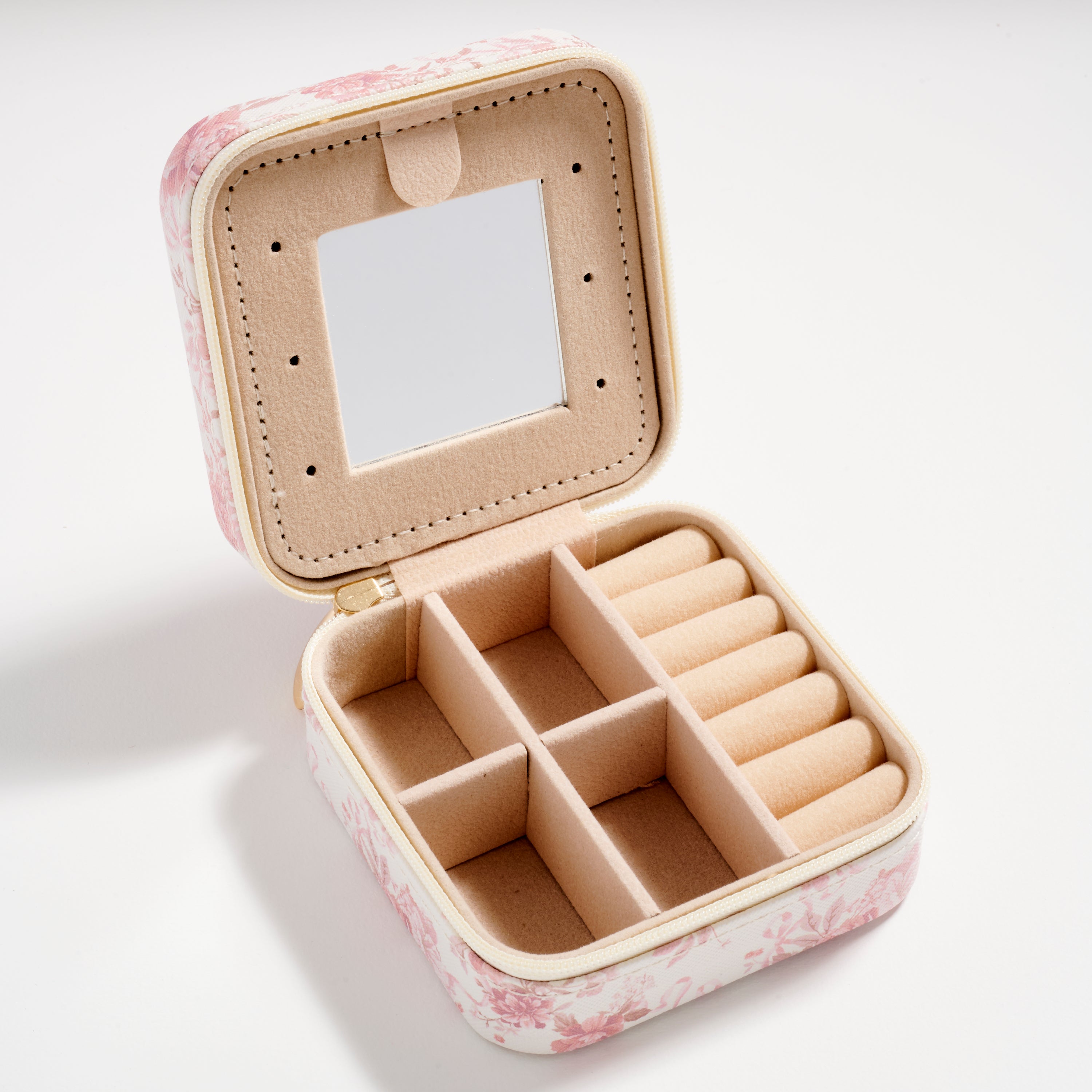Floral Travel Jewelry Box with Mirror – Compact Organizer for Rings, Earrings & Necklaces