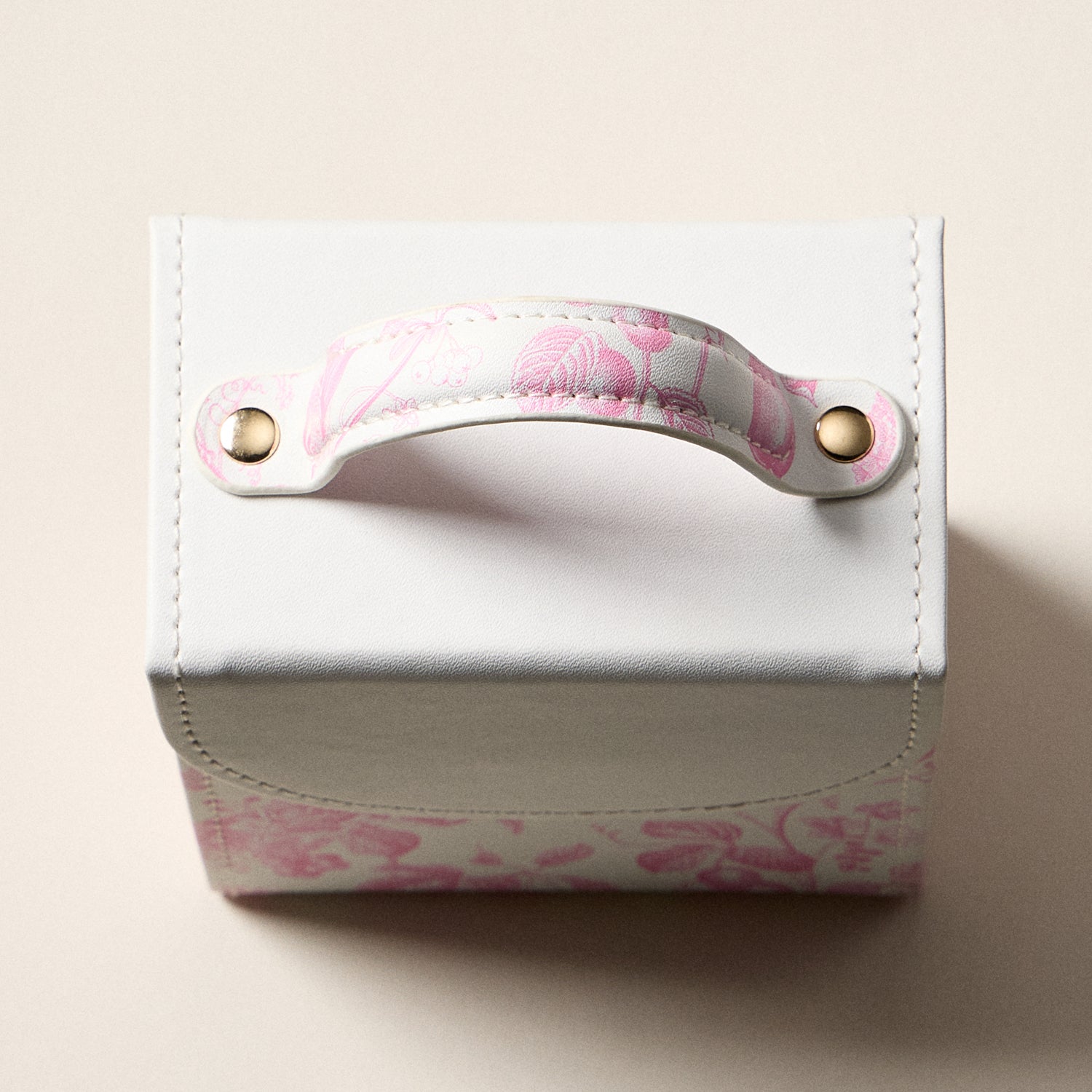 Pink Regency-Inspired Jewelry Organizer – English Floral Toile Travel Jewelry Case with Handle - Frem