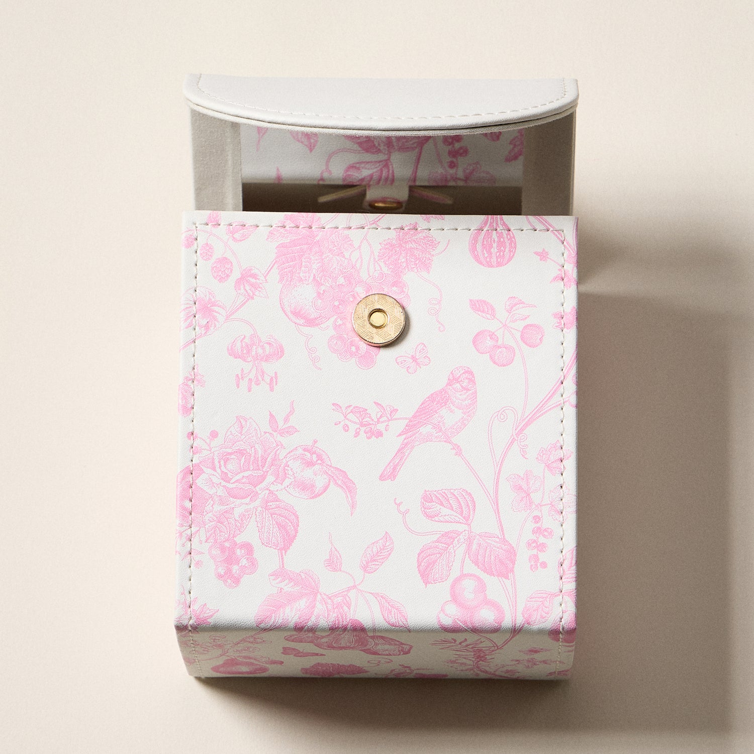 Pink Regency-Inspired Jewelry Organizer – English Floral Toile Travel Jewelry Case with Handle - Frem