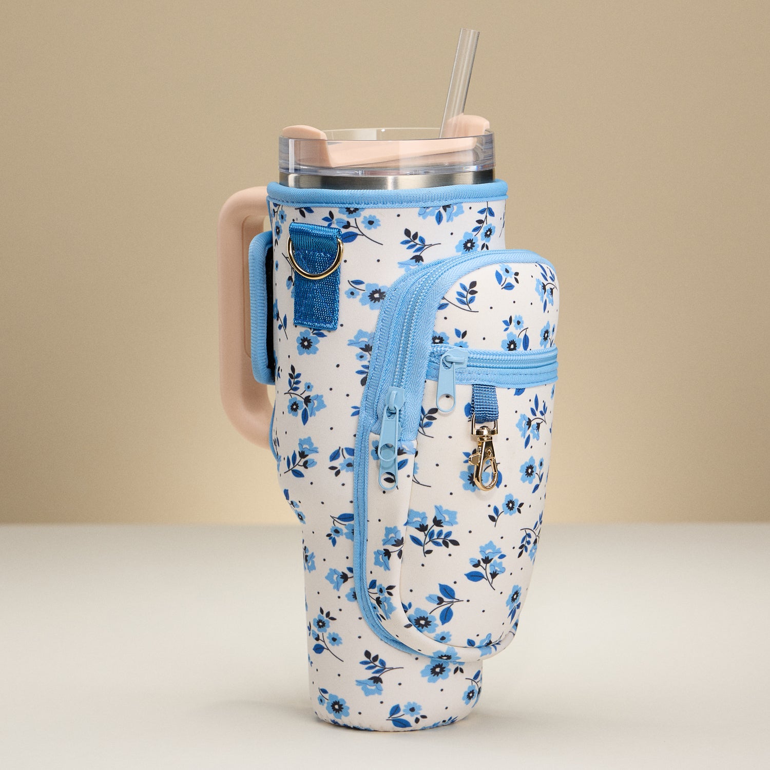Refined Blue Floral Neoprene Tumbler Carrier
