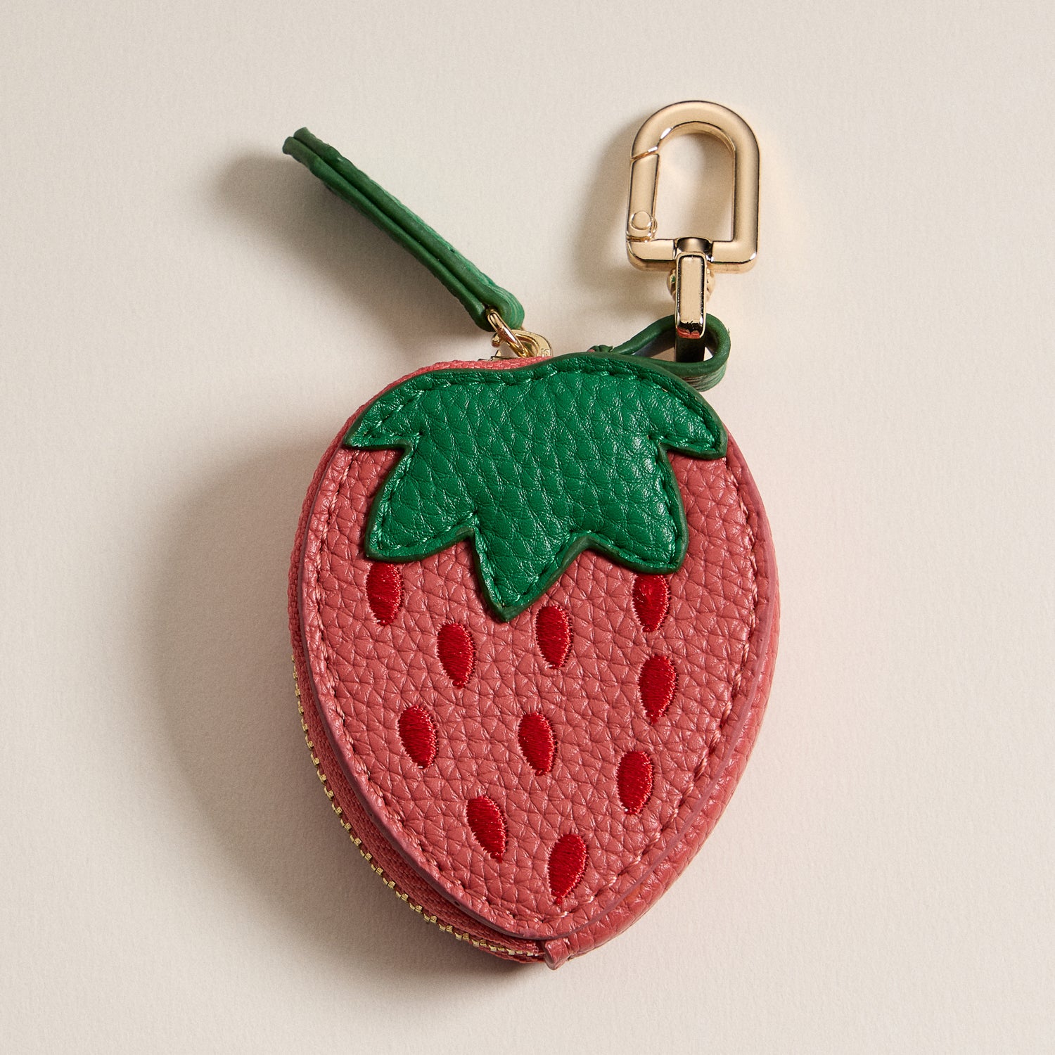 Strawberry Leather Pouch Keychain