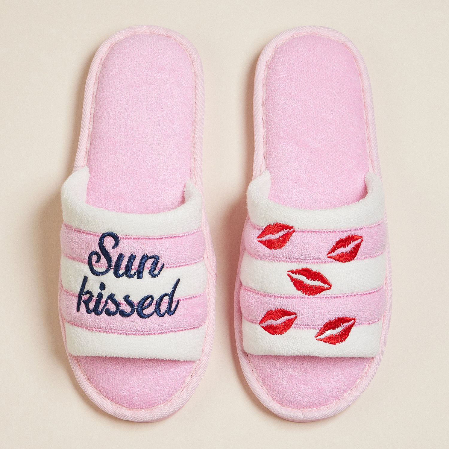 Sun Kissed and Lips Embroidered Terry Poolside Slides