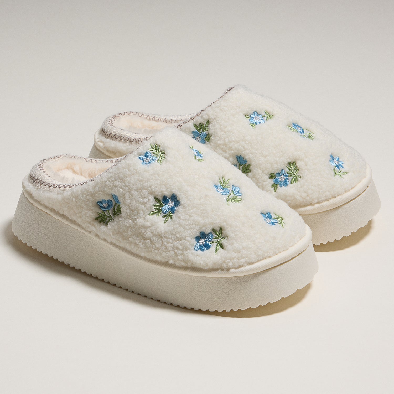 Embroidered Floral Indoor Slippers with Soft Fleece Lining