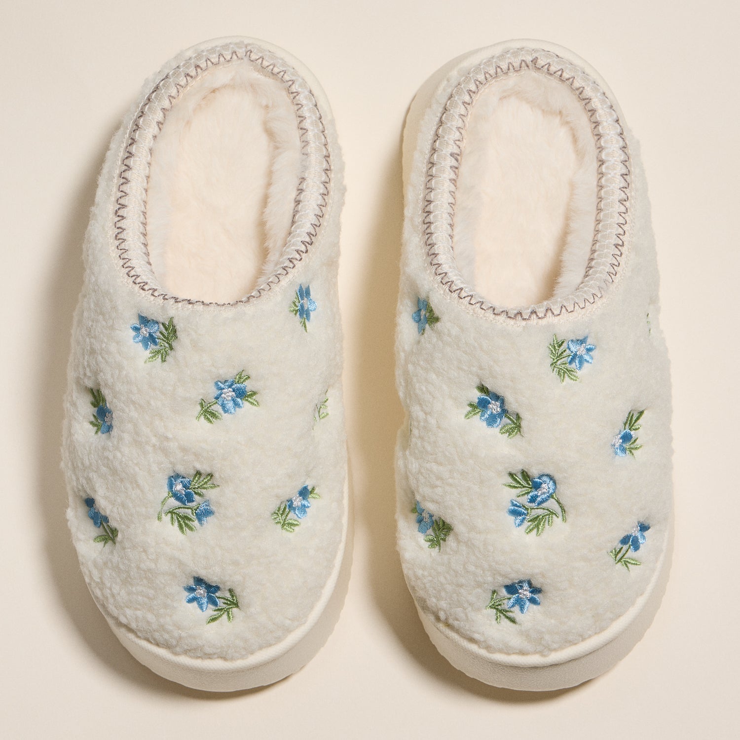 Embroidered Floral Indoor Slippers with Soft Fleece Lining
