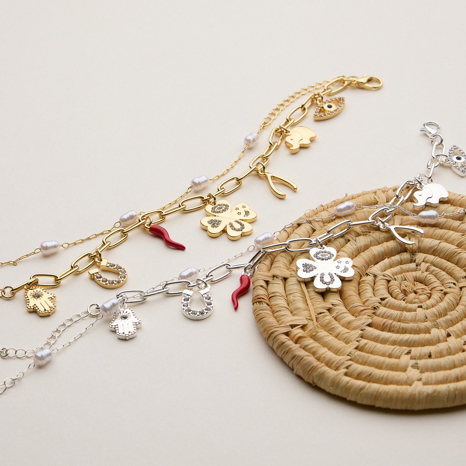 Lucky Charm Bracelet with Pearl and Crystal Accents