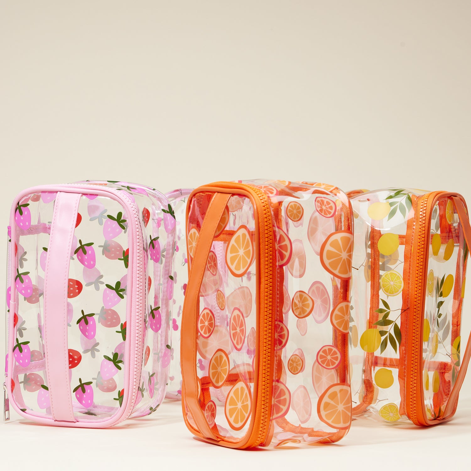 Fruit-Print Clear Makeup Bag with Handle – Travel-Ready Organizer