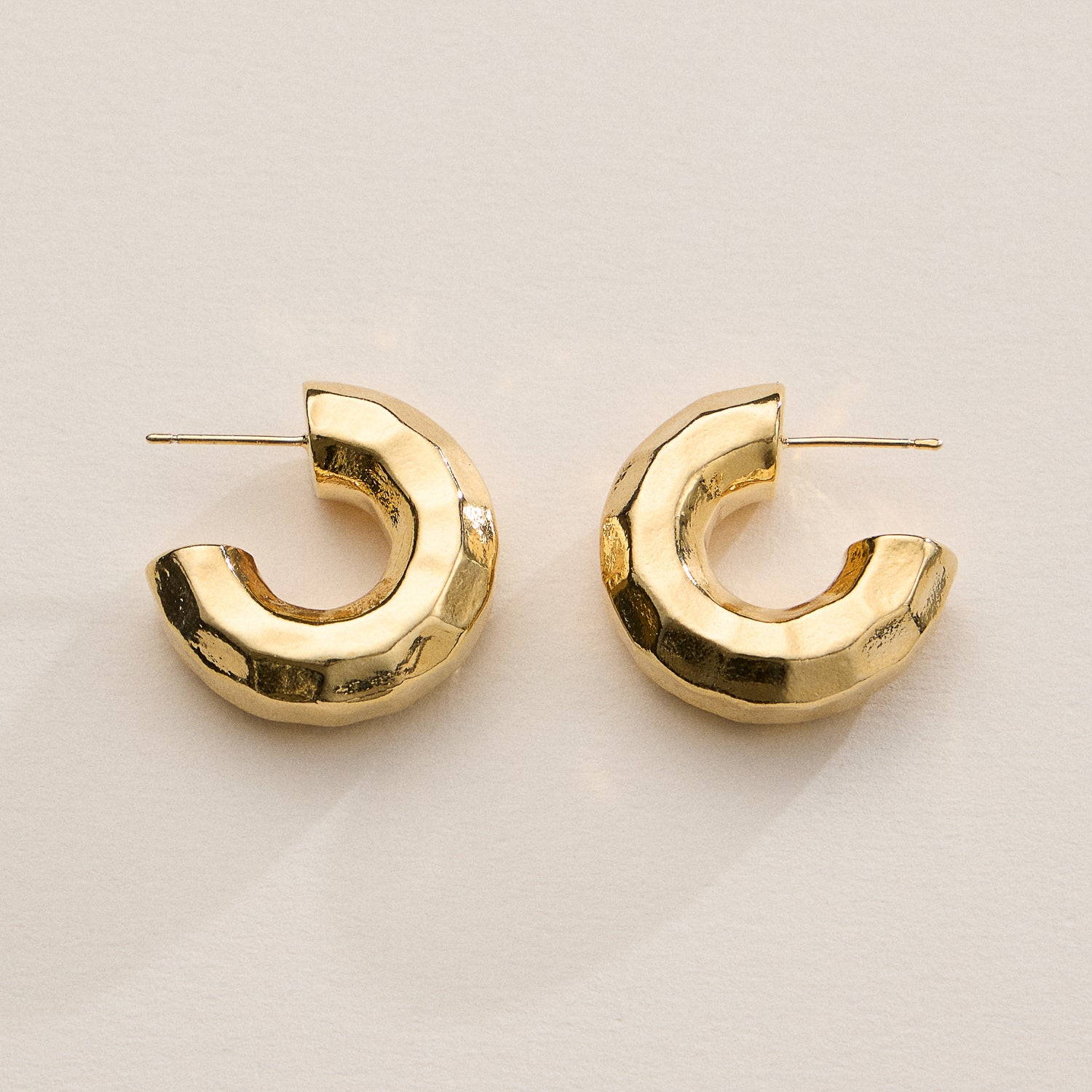 18K Gold Dipped Faceted Chunky Hoop Earrings