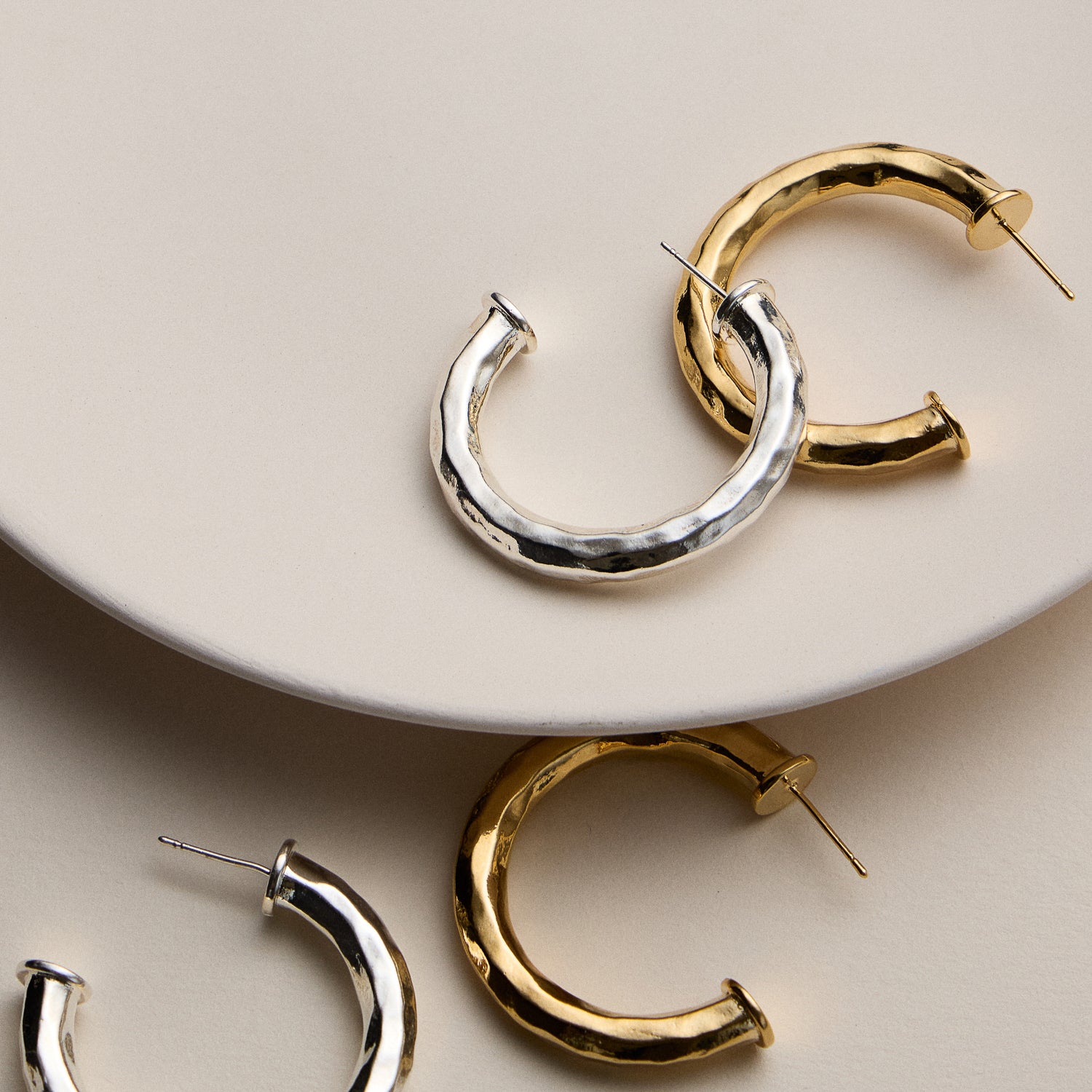18K Gold Dipped Hammered Metal Hoop Earrings