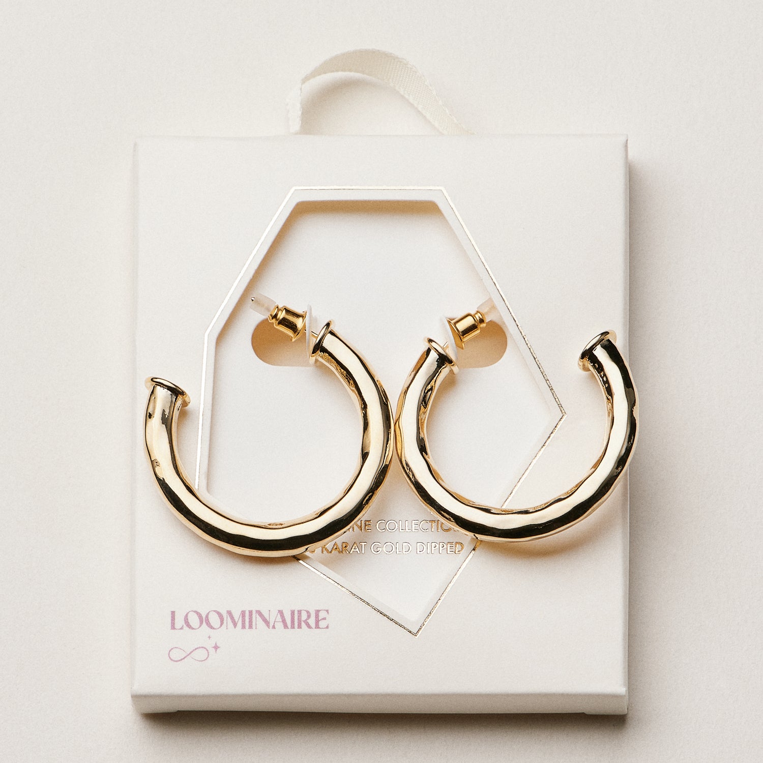 18K Gold Dipped Hammered Metal Hoop Earrings