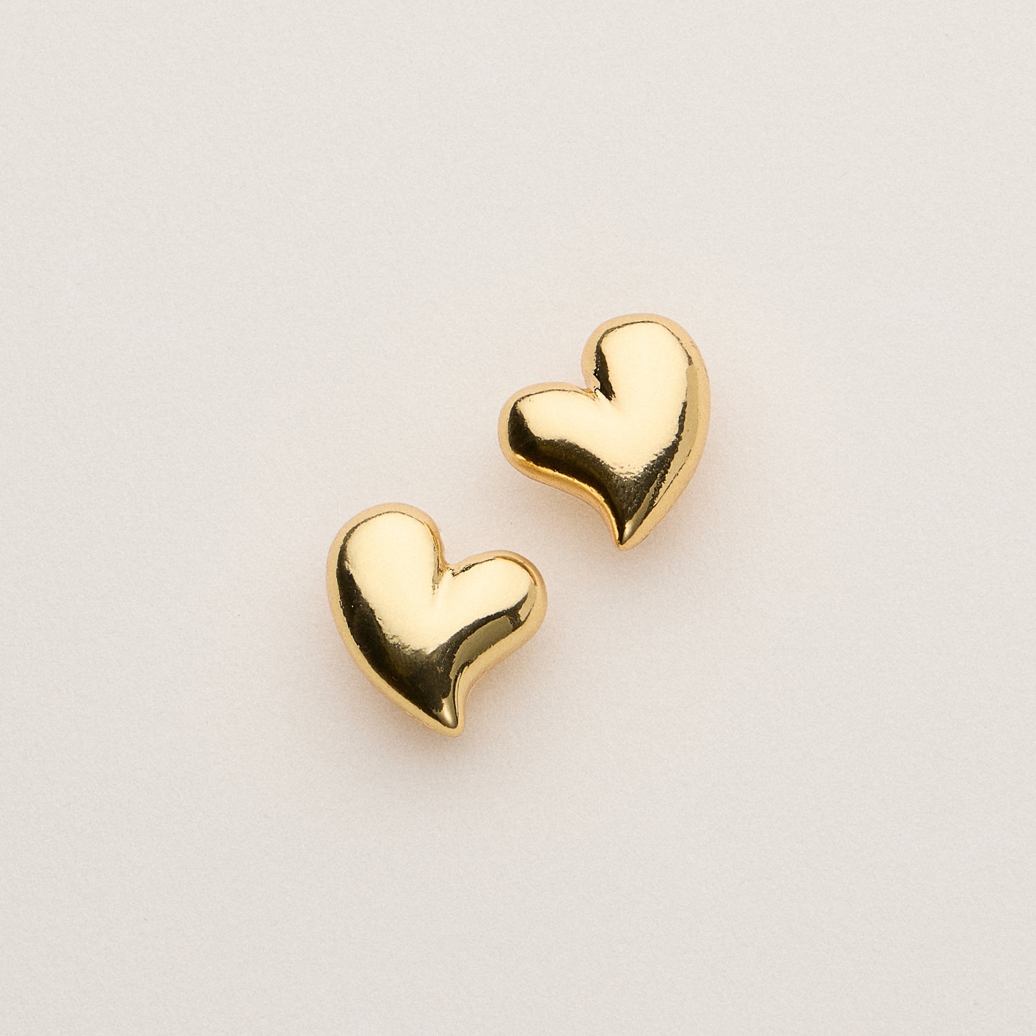Gold Dipped Puffy Heart Stud Earrings - 18K Gold