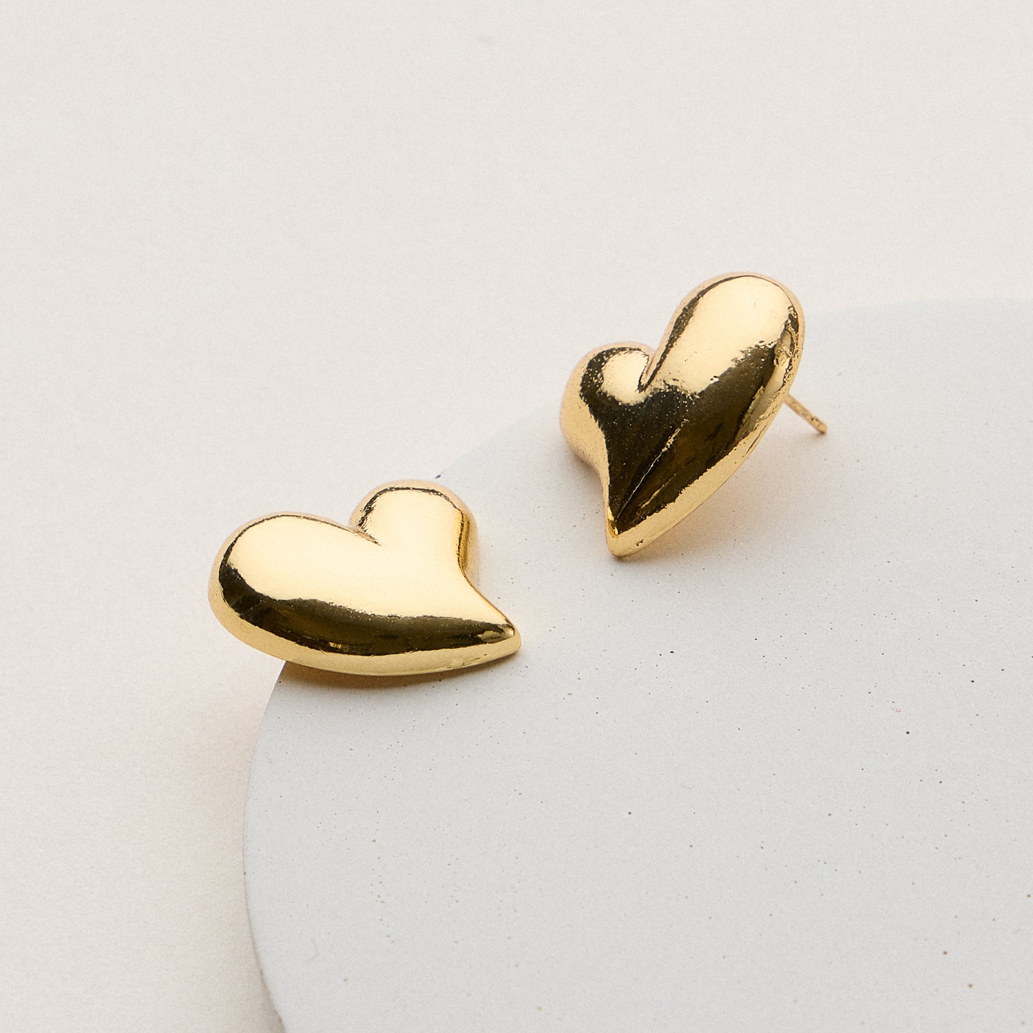 Gold Dipped Puffy Heart Stud Earrings - 18K Gold