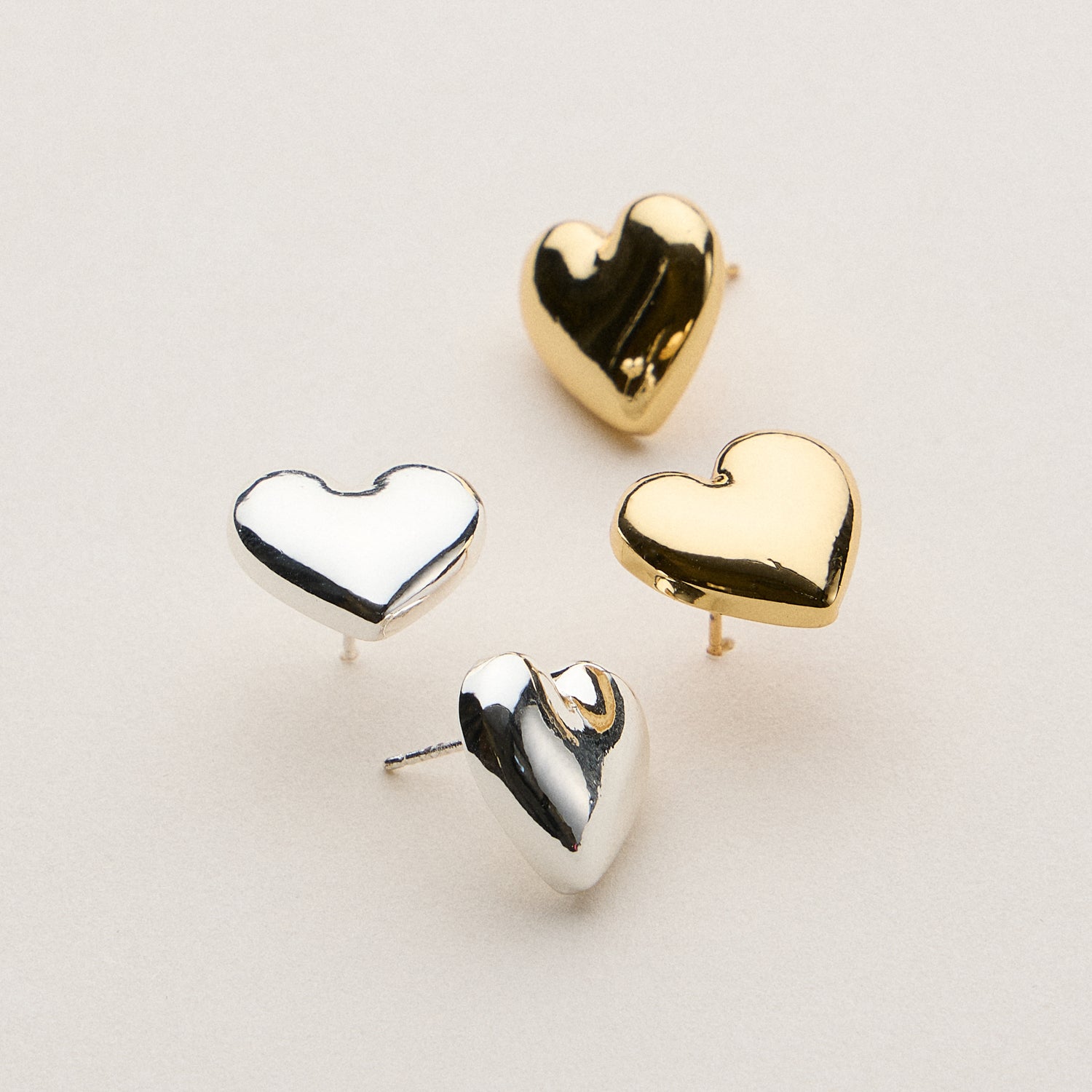 Gold Dipped Classic Puffy Heart Studs - 18K Gold Dipped