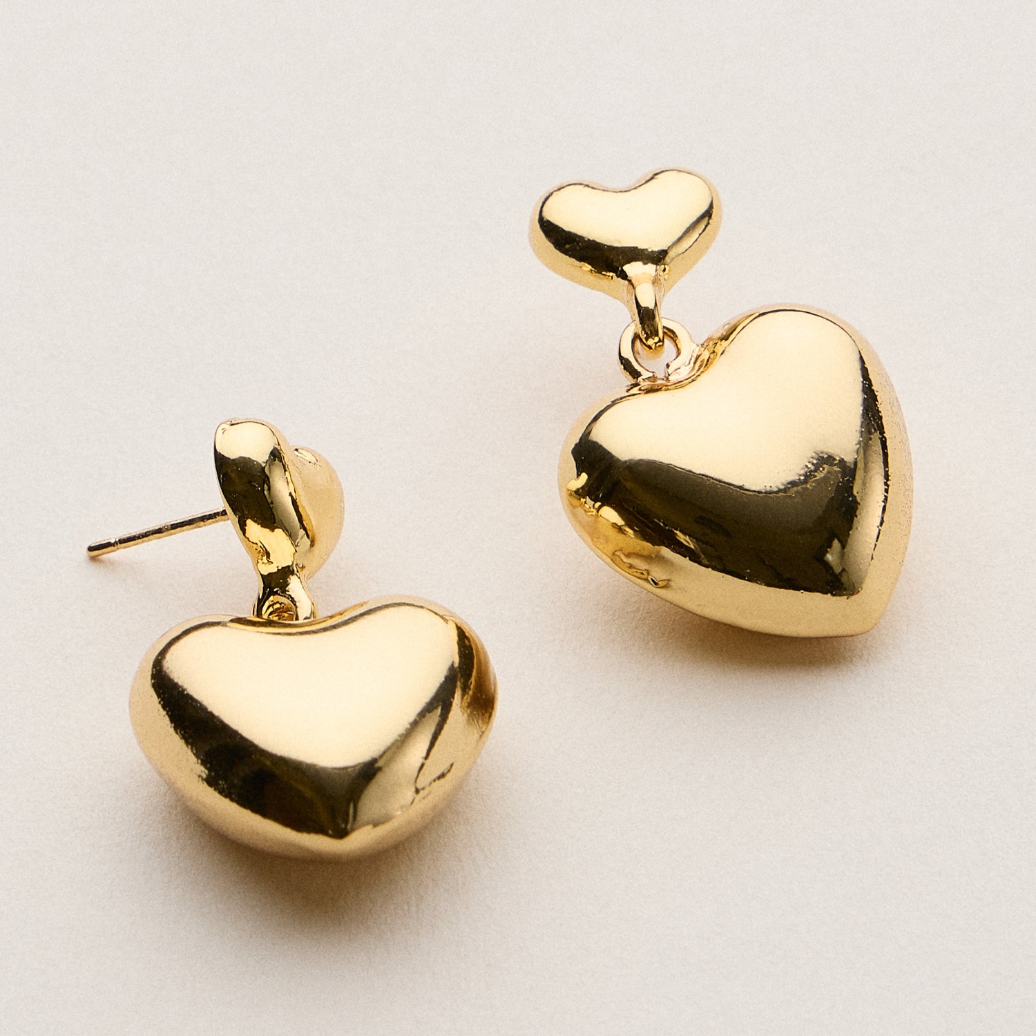 Gold Dipped Double Heart Drop Earrings - 18K Gold Dipped