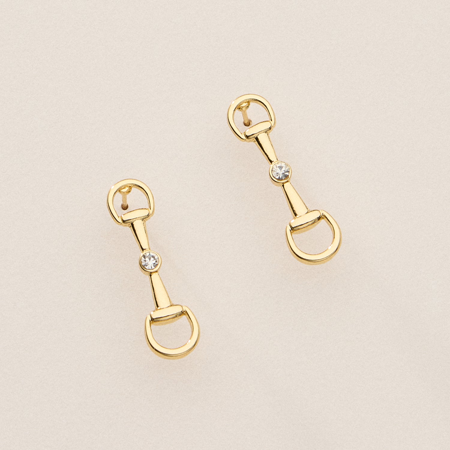 Crystal Accent Bit Stud Earrings – 18K Gold Dipped