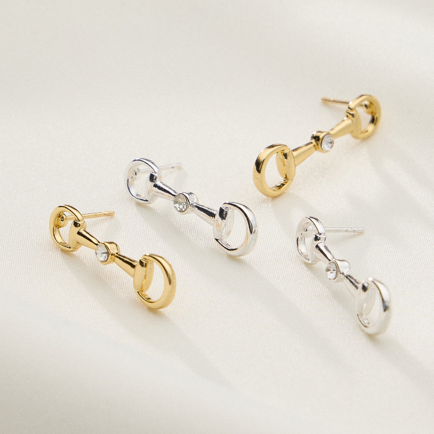 Gold Dipped Bit Studs with Crystal - 18K Gold Dipped