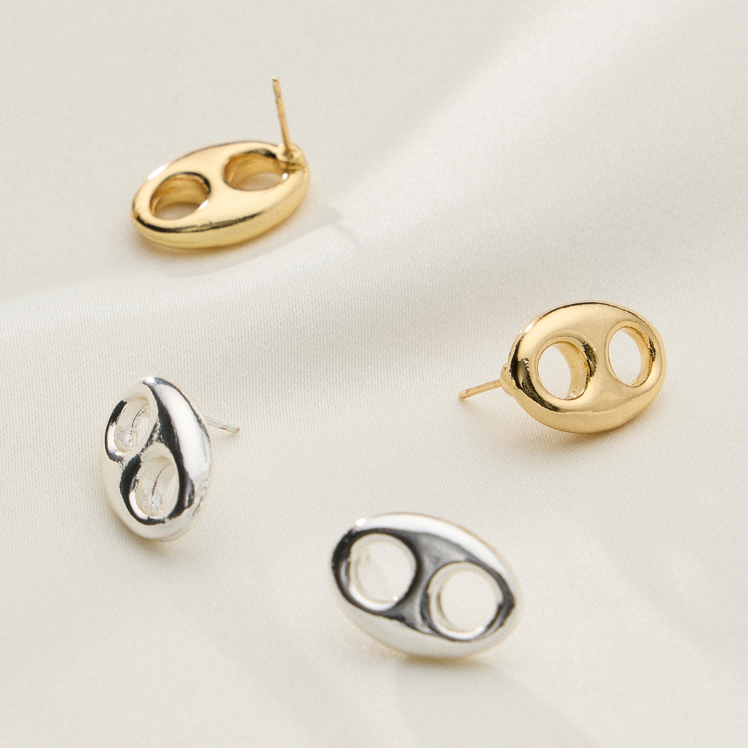 Gold Dipped Oval Cutout Studs - 18K Gold Dipped