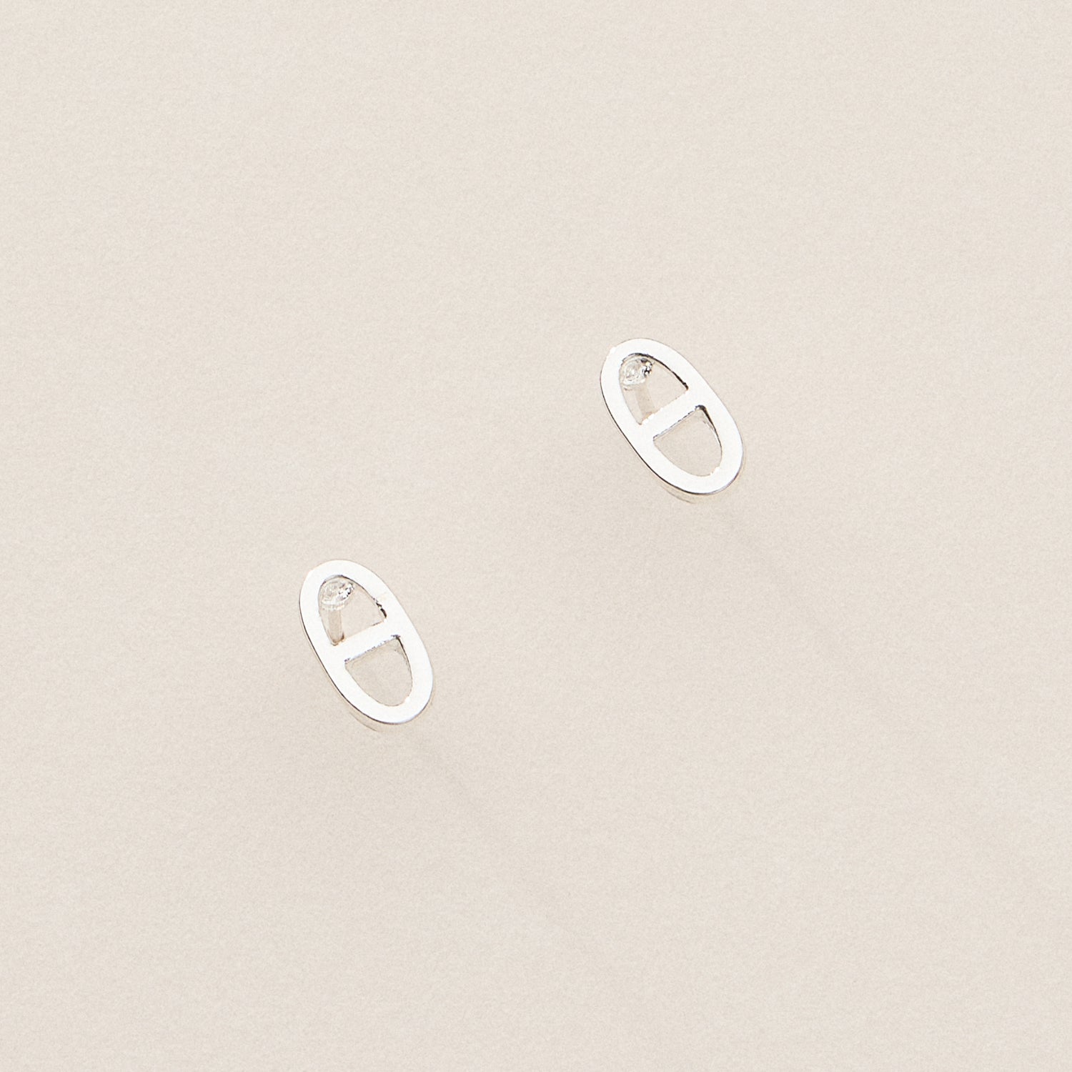 18K Gold-Plated Pavé Oval Link Stud Earrings