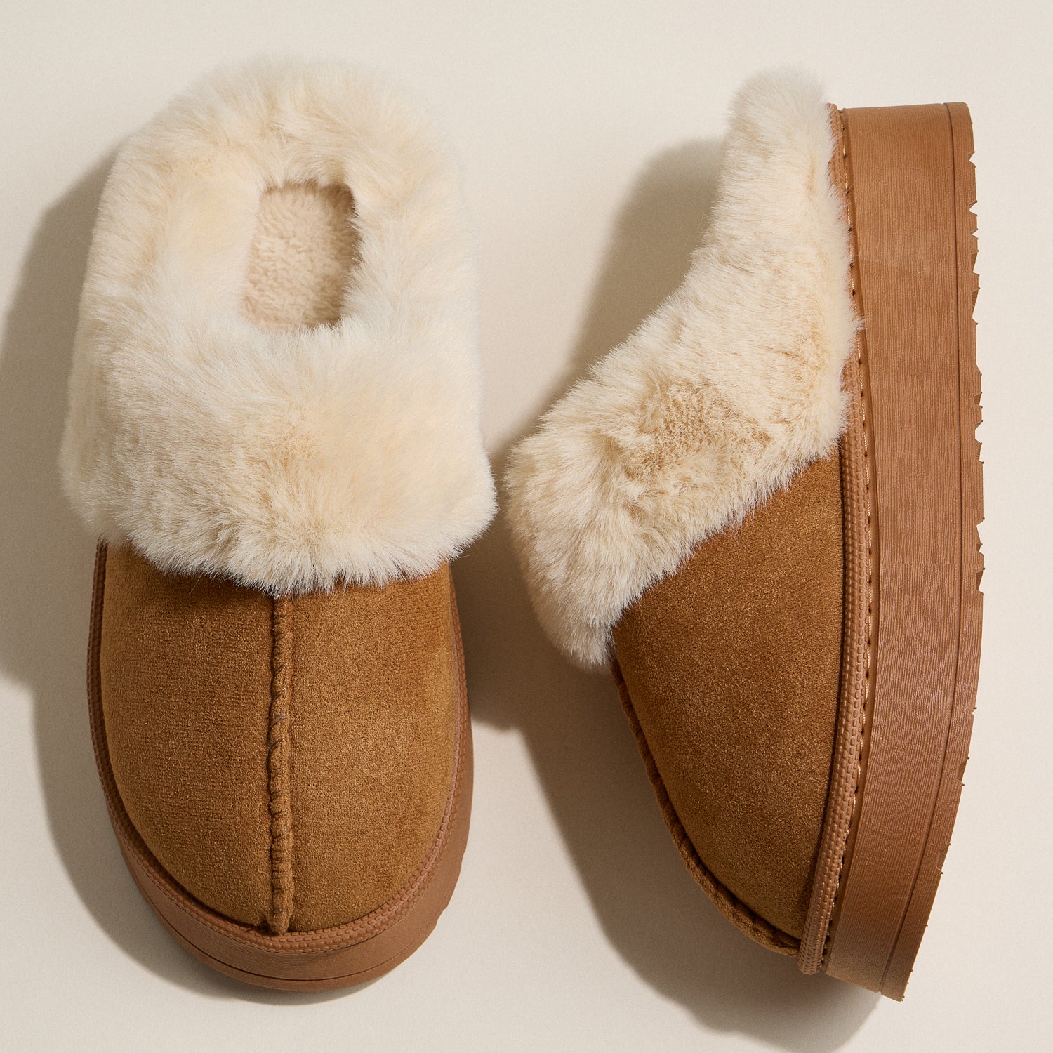 Platform Sherpa Slippers with Suede Finish