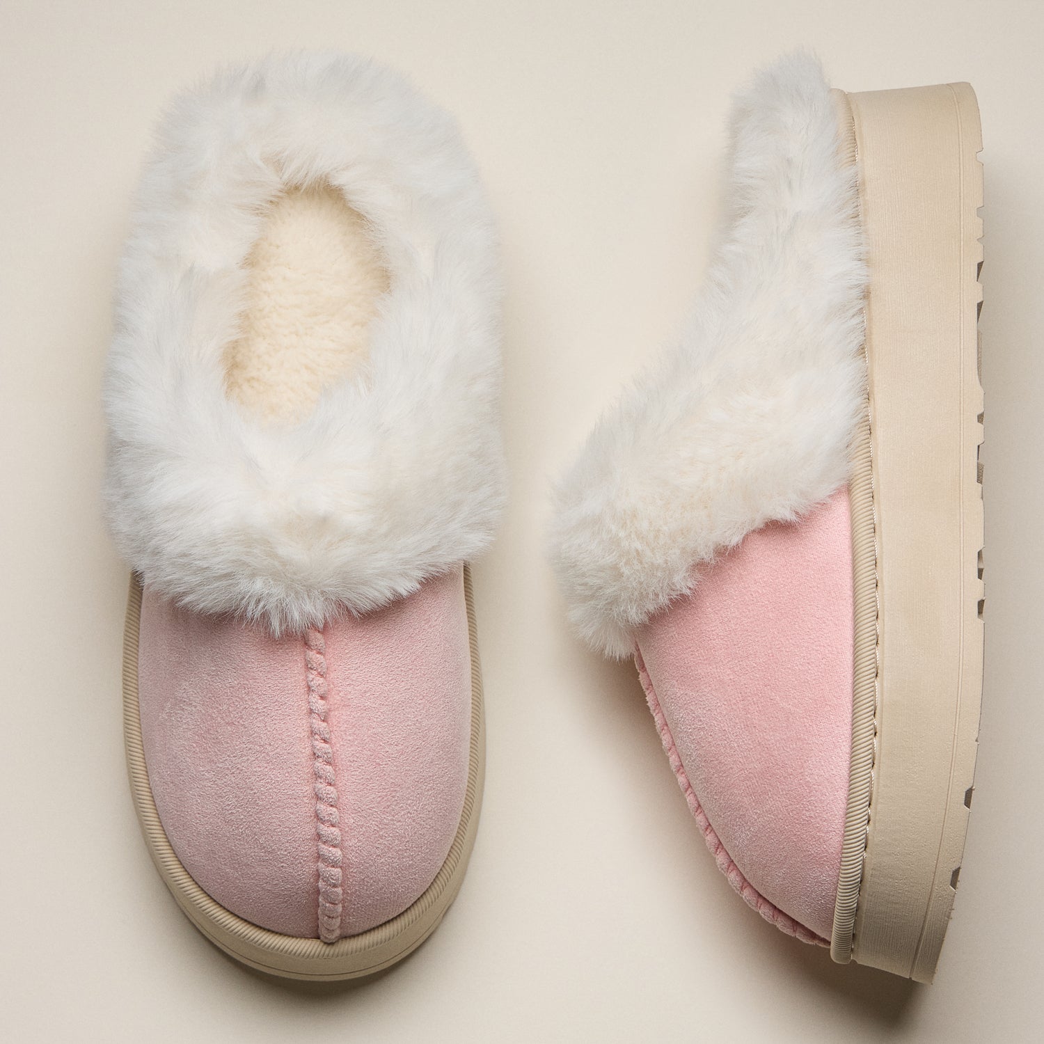 Platform Sherpa Slippers with Suede Finish