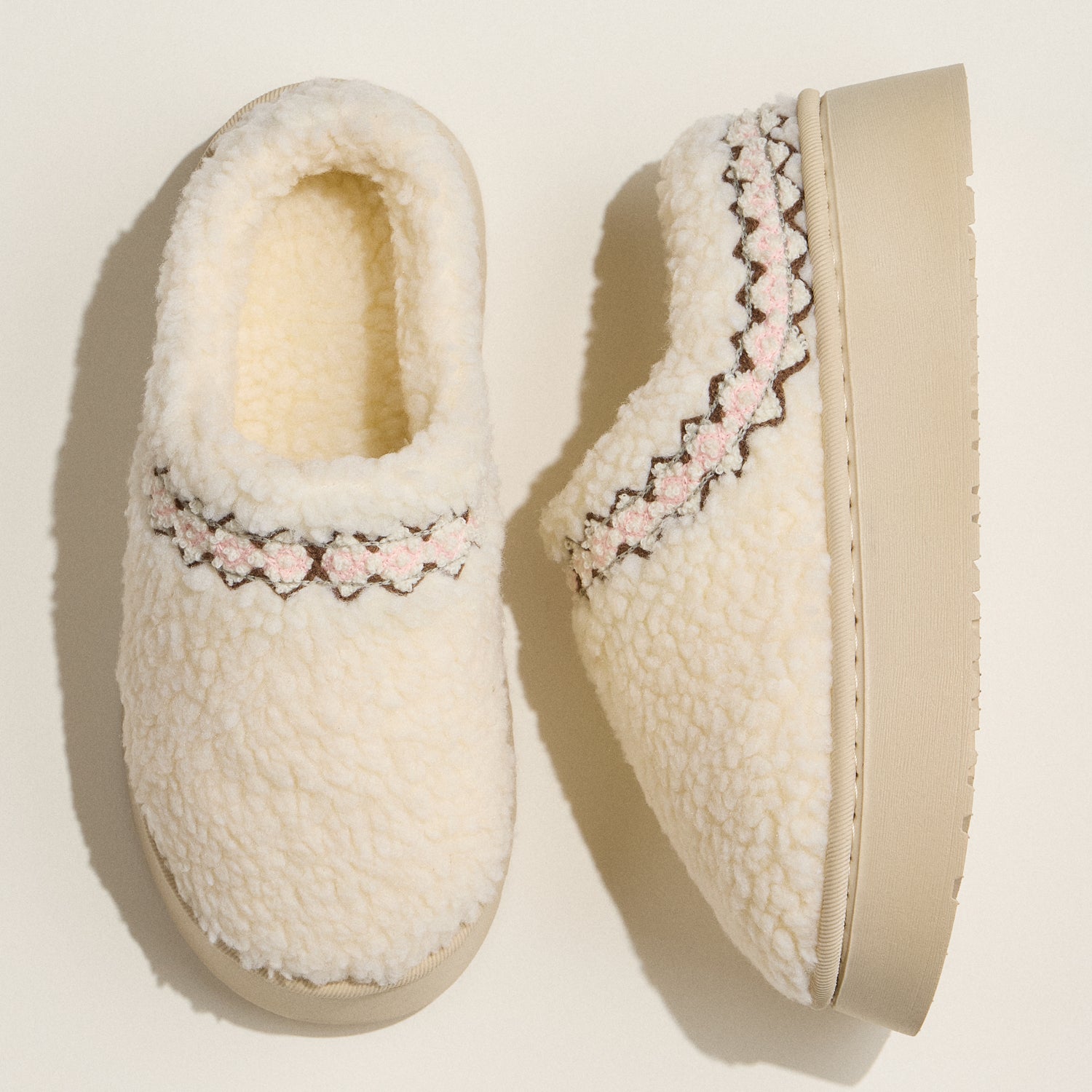 Removable Bow Sherpa House Slippers