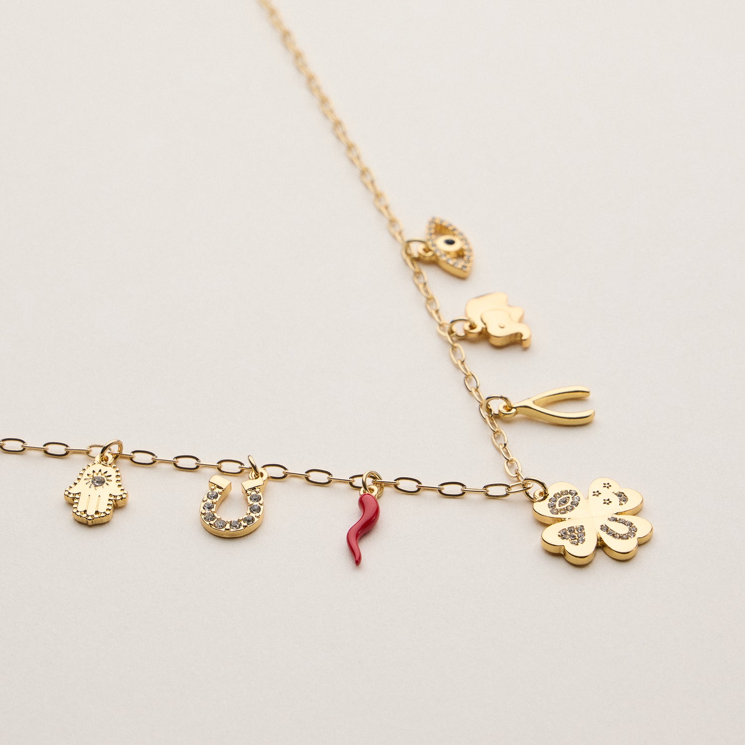 18K Gold-Dipped Fortune Charm Necklace