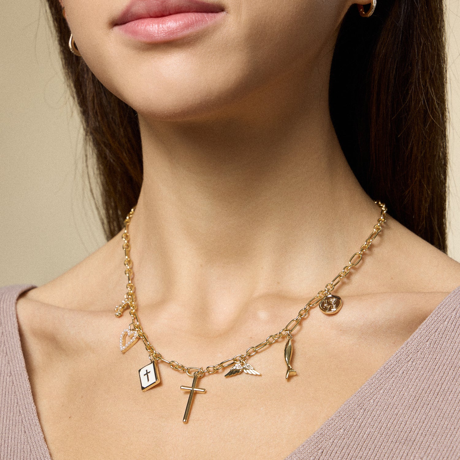 18K Gold-Dipped Faith & Love Charm Necklace