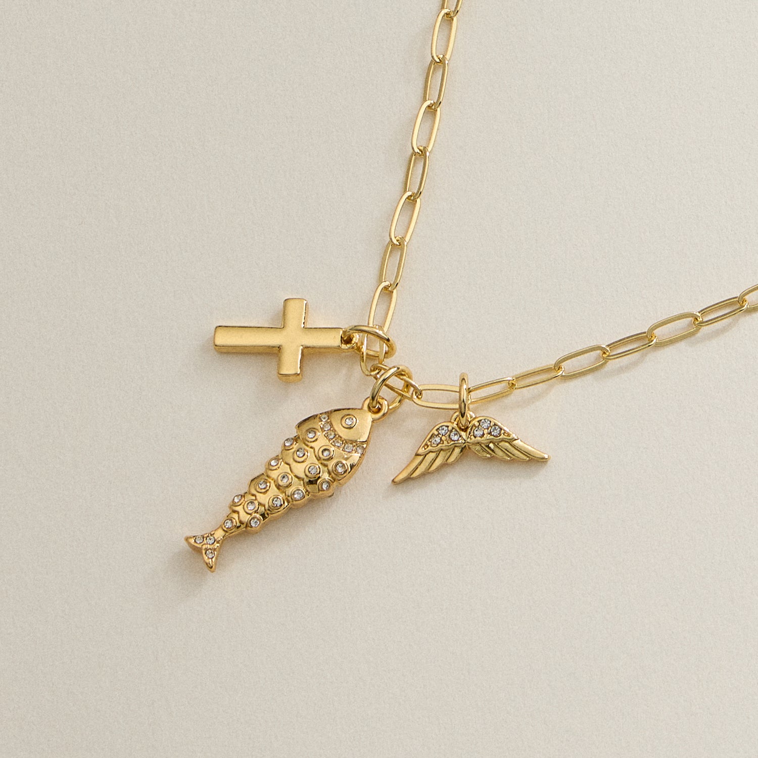 18K Gold-Dipped Faith Charm Necklace Set