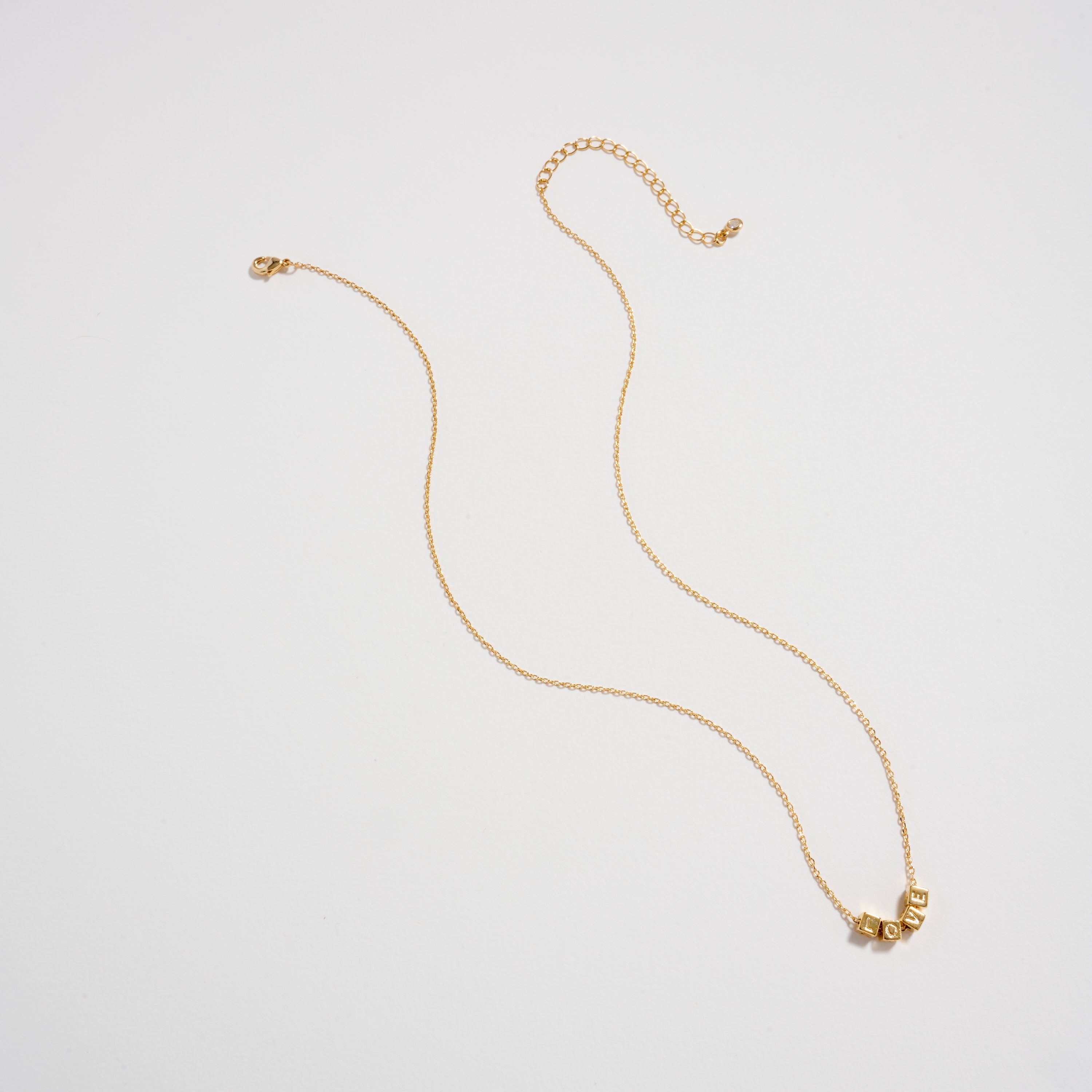 Gold Dipped LOVE Cube Letter Necklace – Minimalist Chain Pendant, Semi-Fine Jewelry