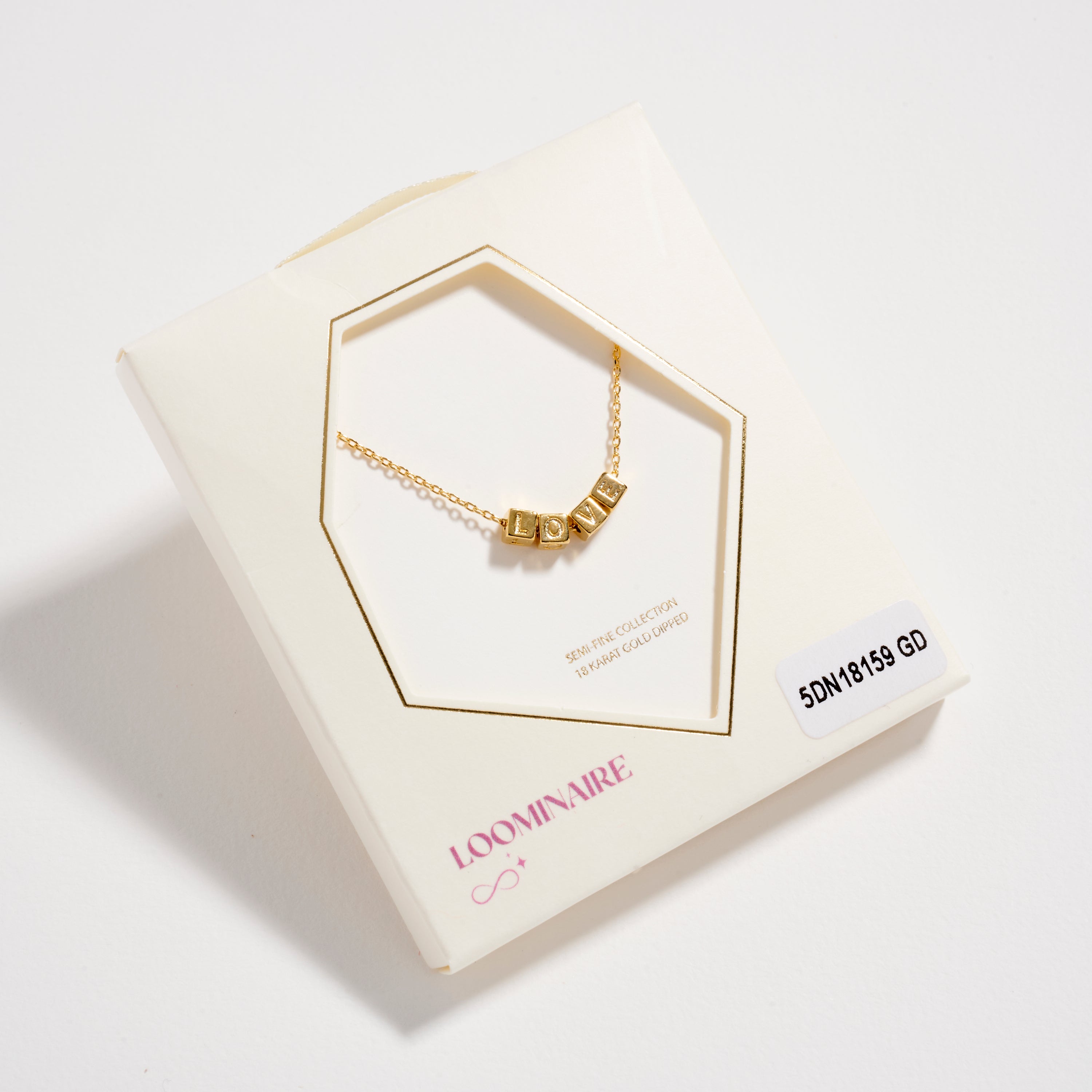 Gold Dipped LOVE Cube Letter Necklace | Minimalist Chain Pendant, Semi-Fine Jewelry