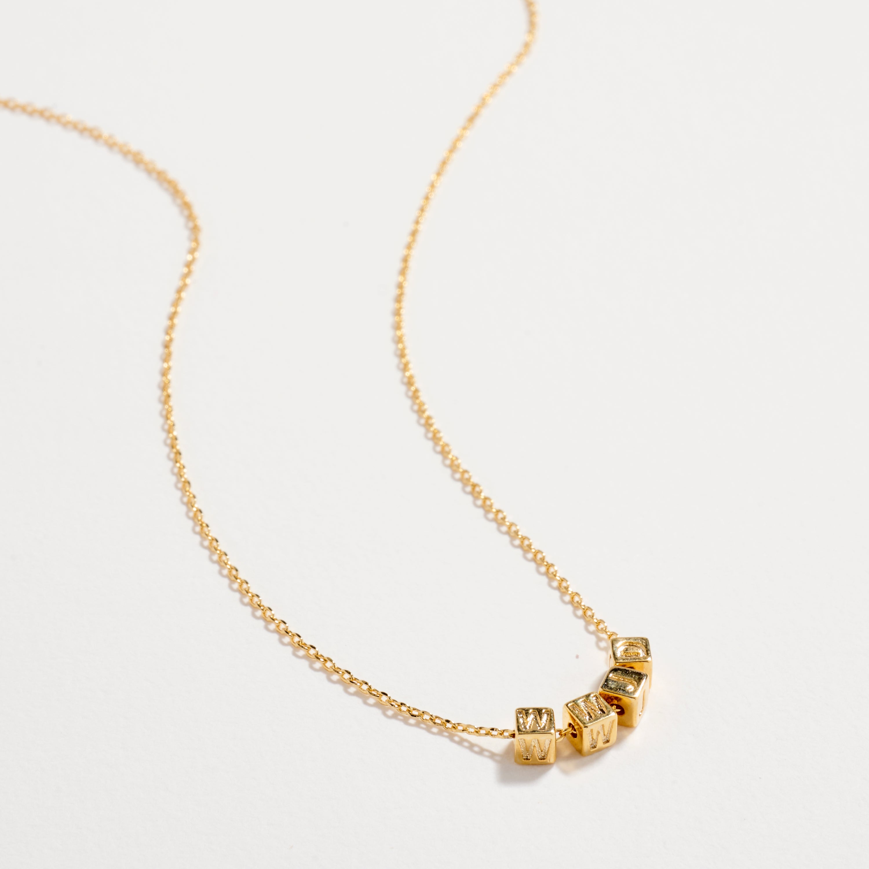 Gold Dipped WIFE Cube Letter Necklace – Minimalist Chain Pendant, Semi-Fine Jewelry