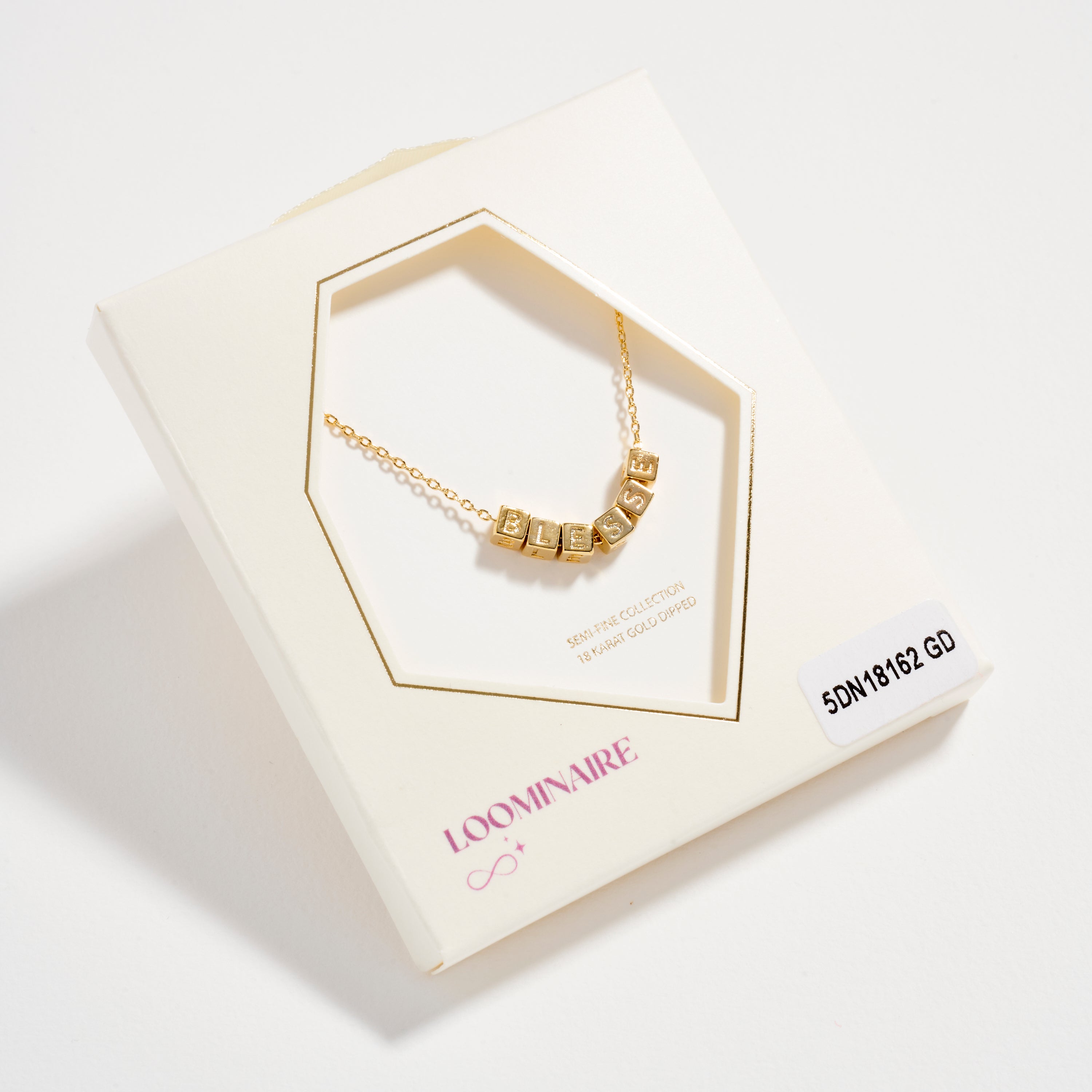 Gold Dipped “Blessed” Cube Letter Necklace | Adjustable 18K Gold Dipped Inspirational Pendant Necklace