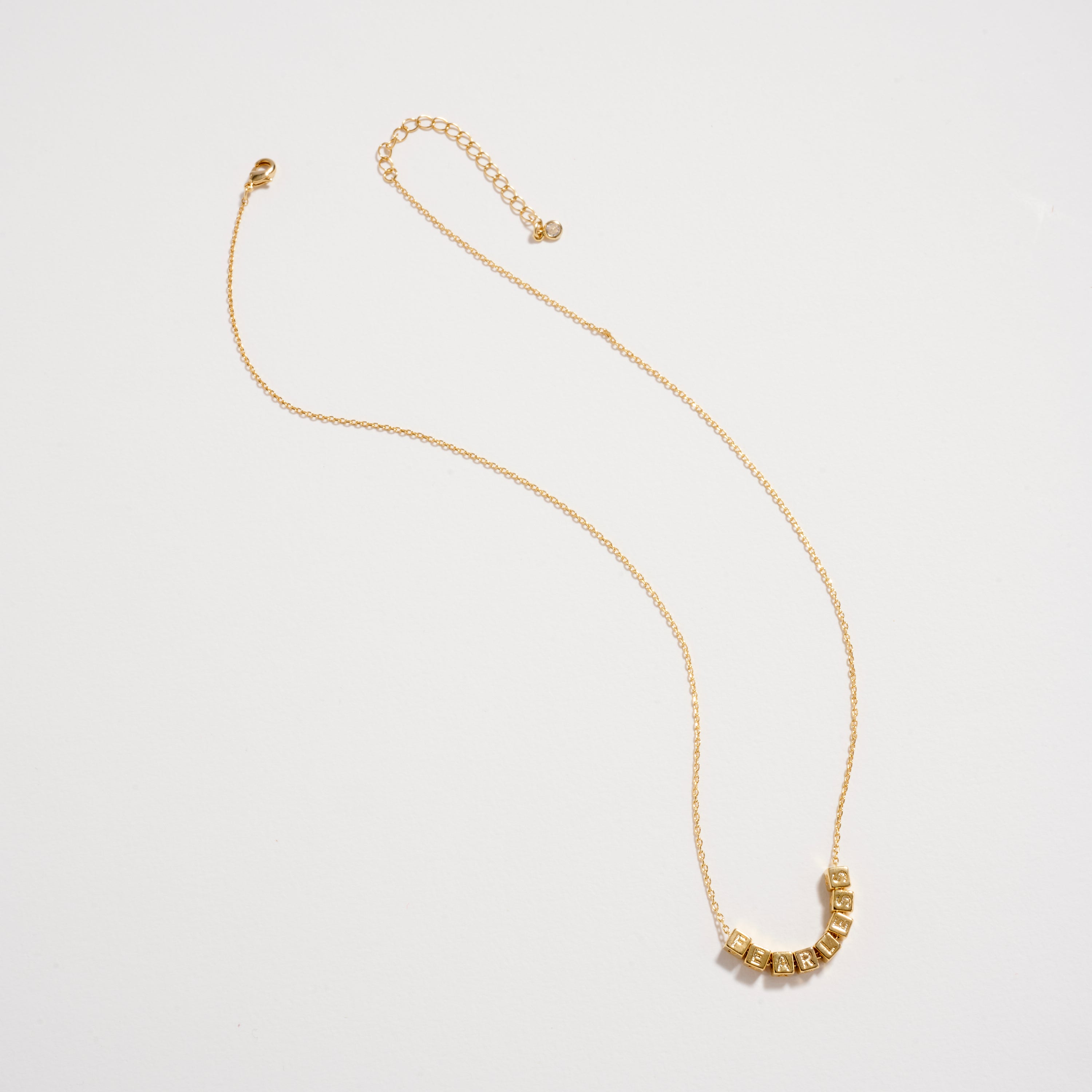 Gold Dipped “Fearless” Cube Letter Necklace | 18K Gold Dipped Inspirational Word Necklace, Adjustable Dainty Chain