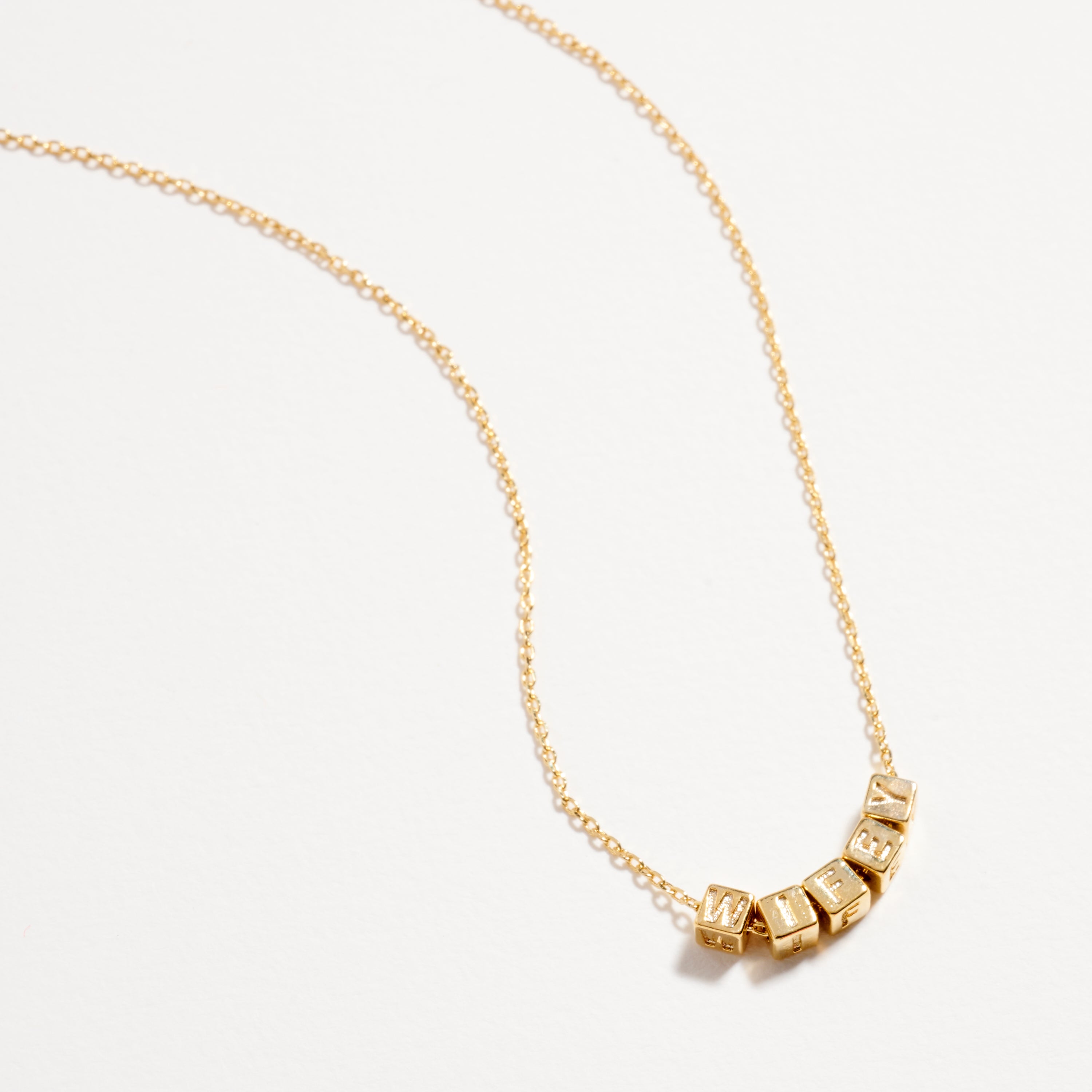 Gold Dipped WIFEY Cube Letter Necklace – Minimalist Chain Pendant, Semi-Fine Jewelry