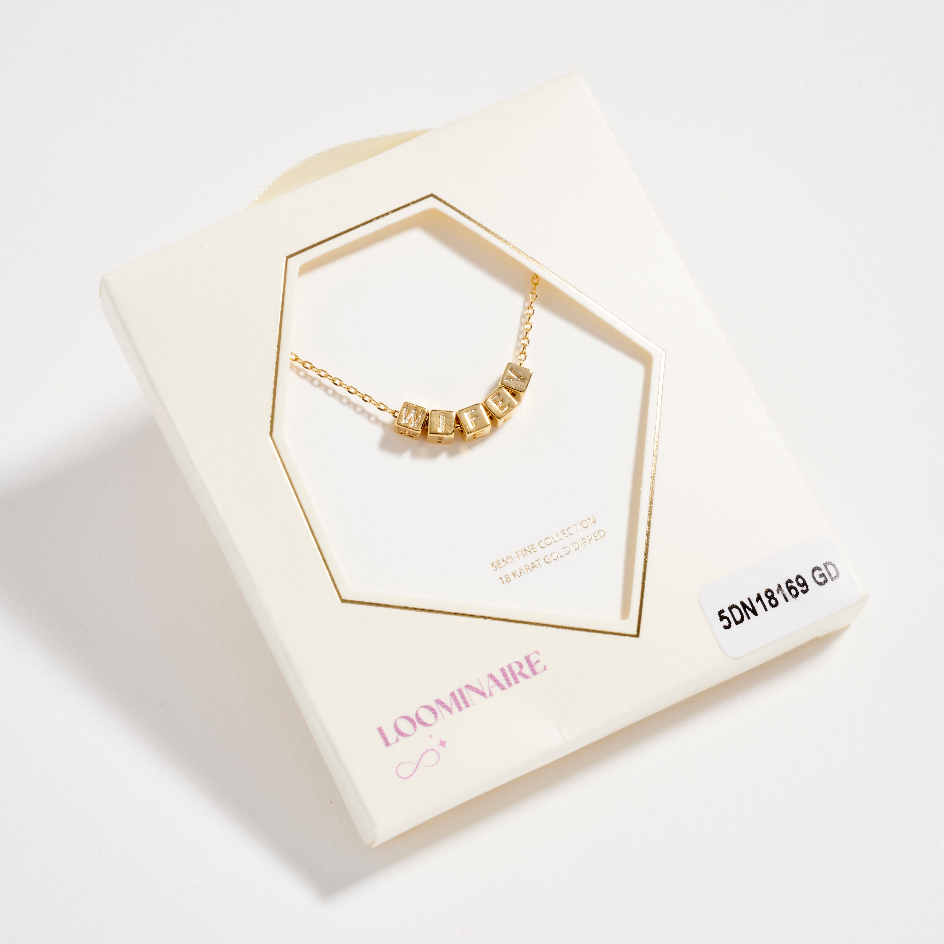 Gold Dipped WIFEY Cube Letter Necklace | Minimalist Chain Pendant, Semi-Fine Jewelry