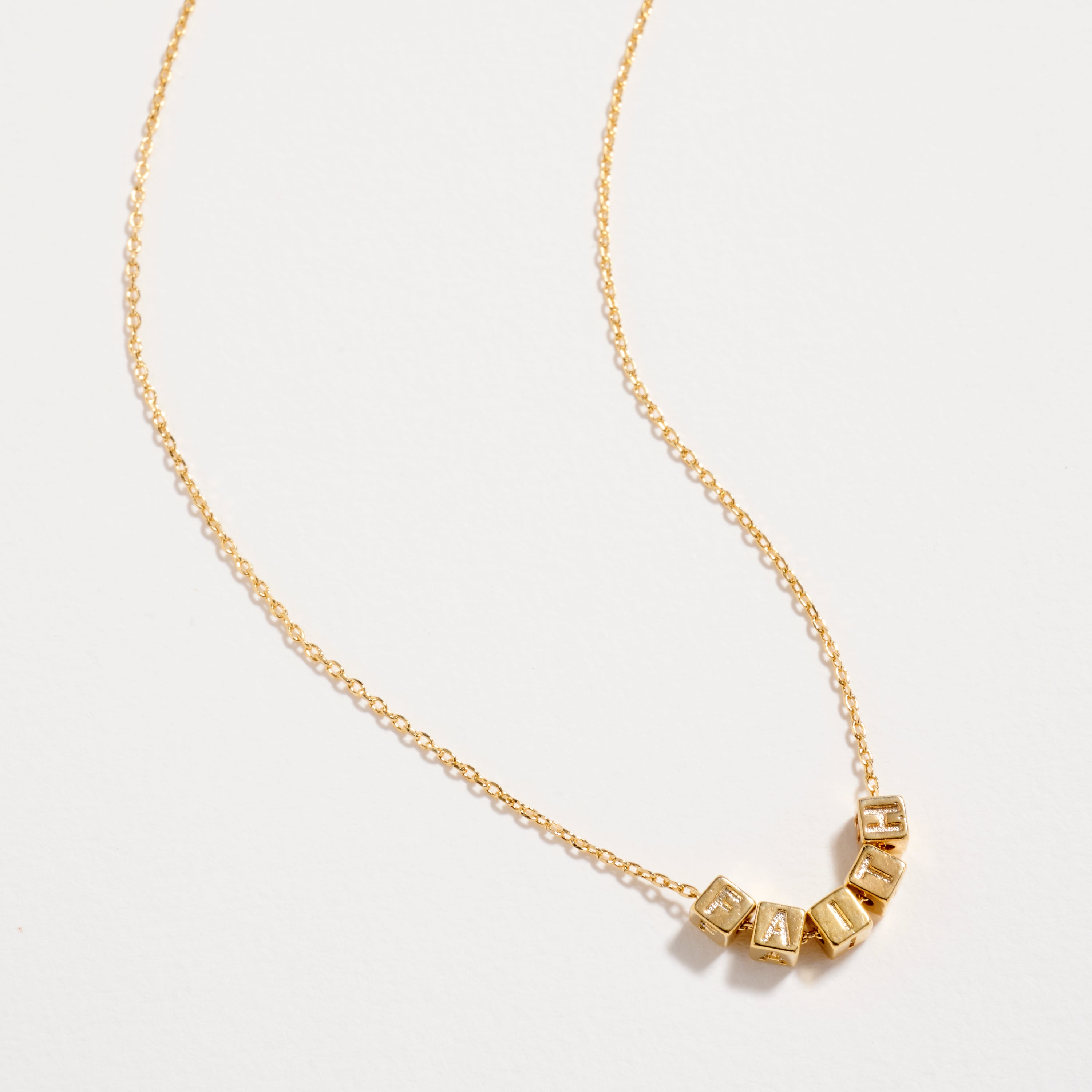 Gold Dipped FAITH Cube Letter Necklace – Minimalist Chain Pendant, Semi-Fine Jewelry