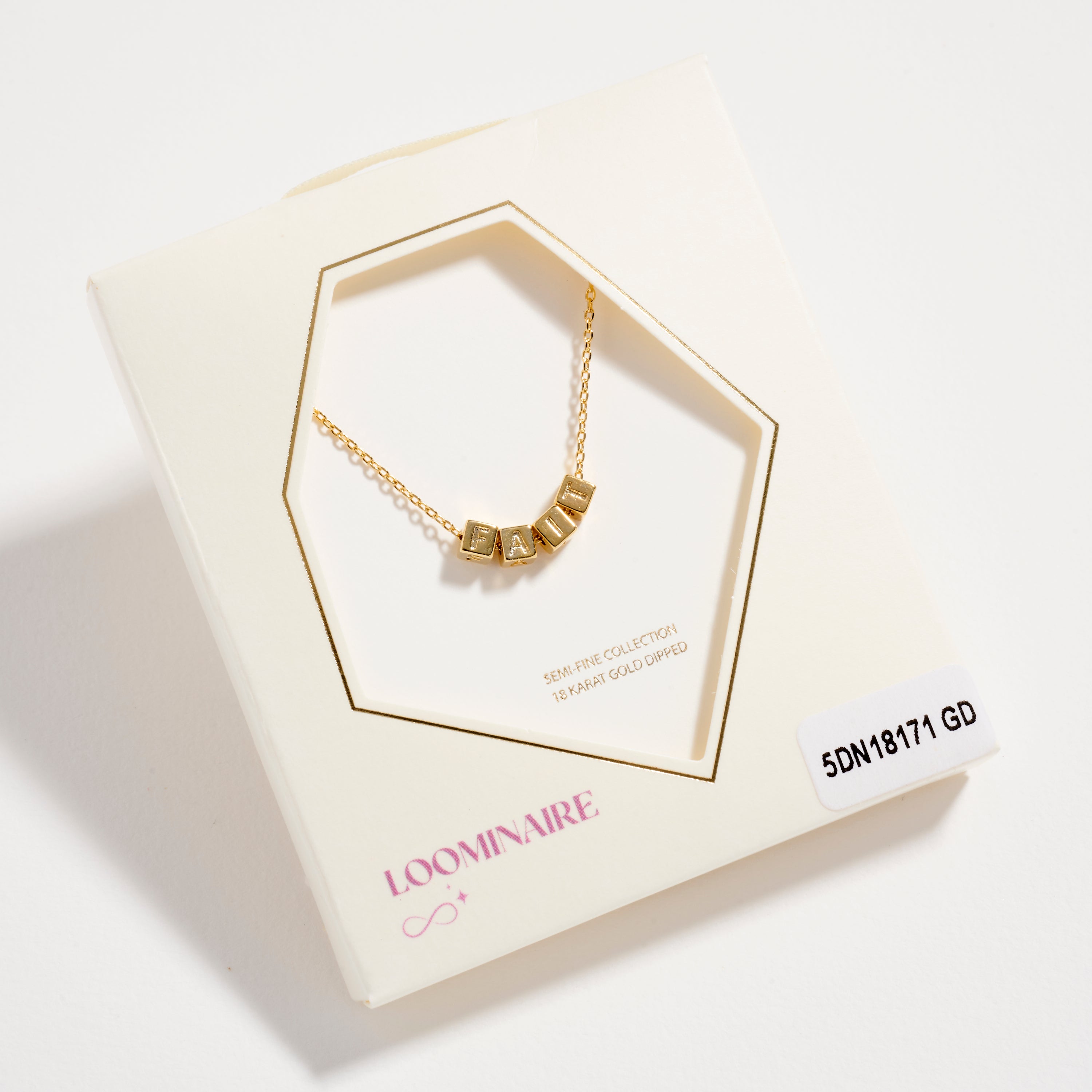 Gold Dipped FAITH Cube Letter Necklace | Minimalist Chain Pendant, Semi-Fine Jewelry