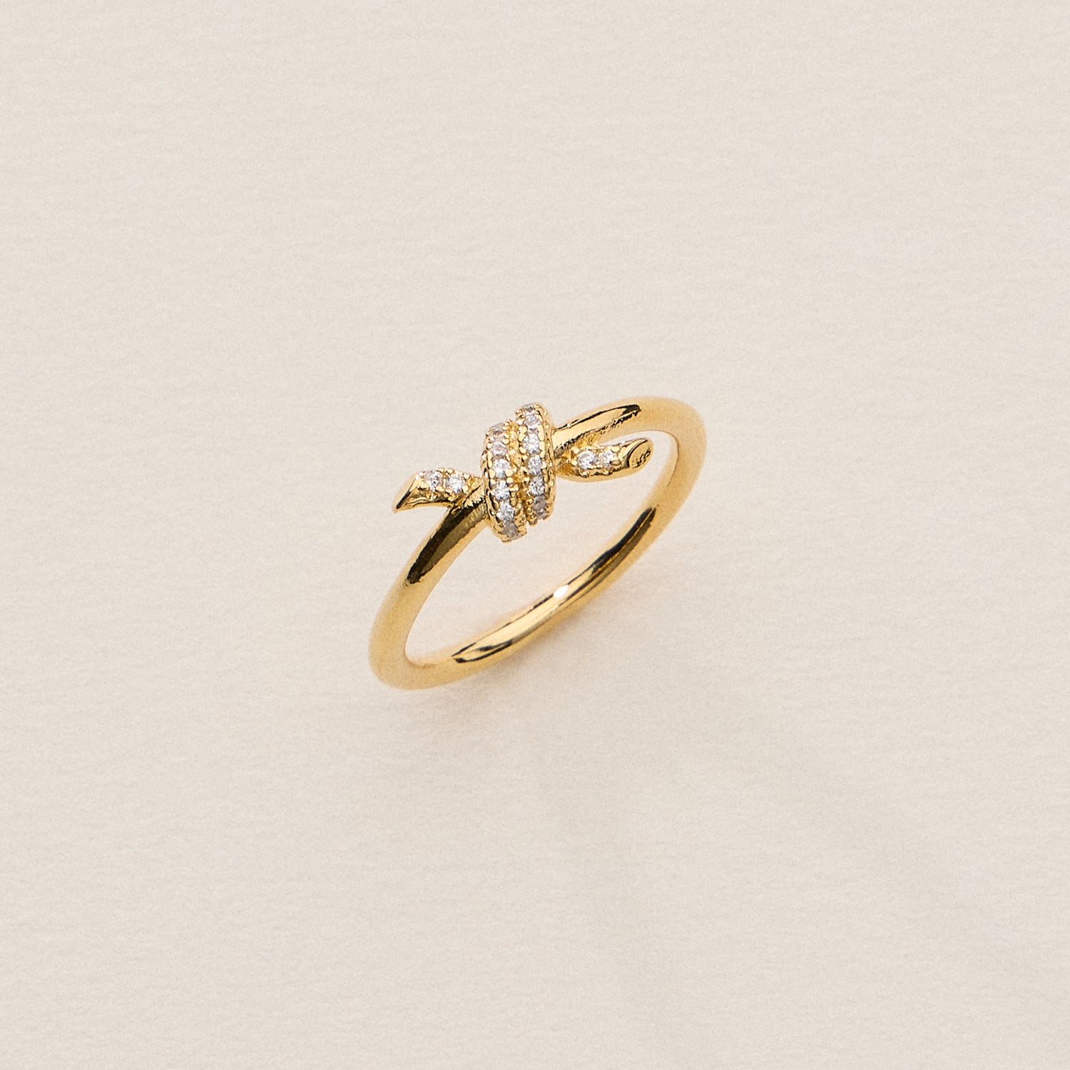 Gold Knot Ring with CZ Pave - 18K Gold Dipped