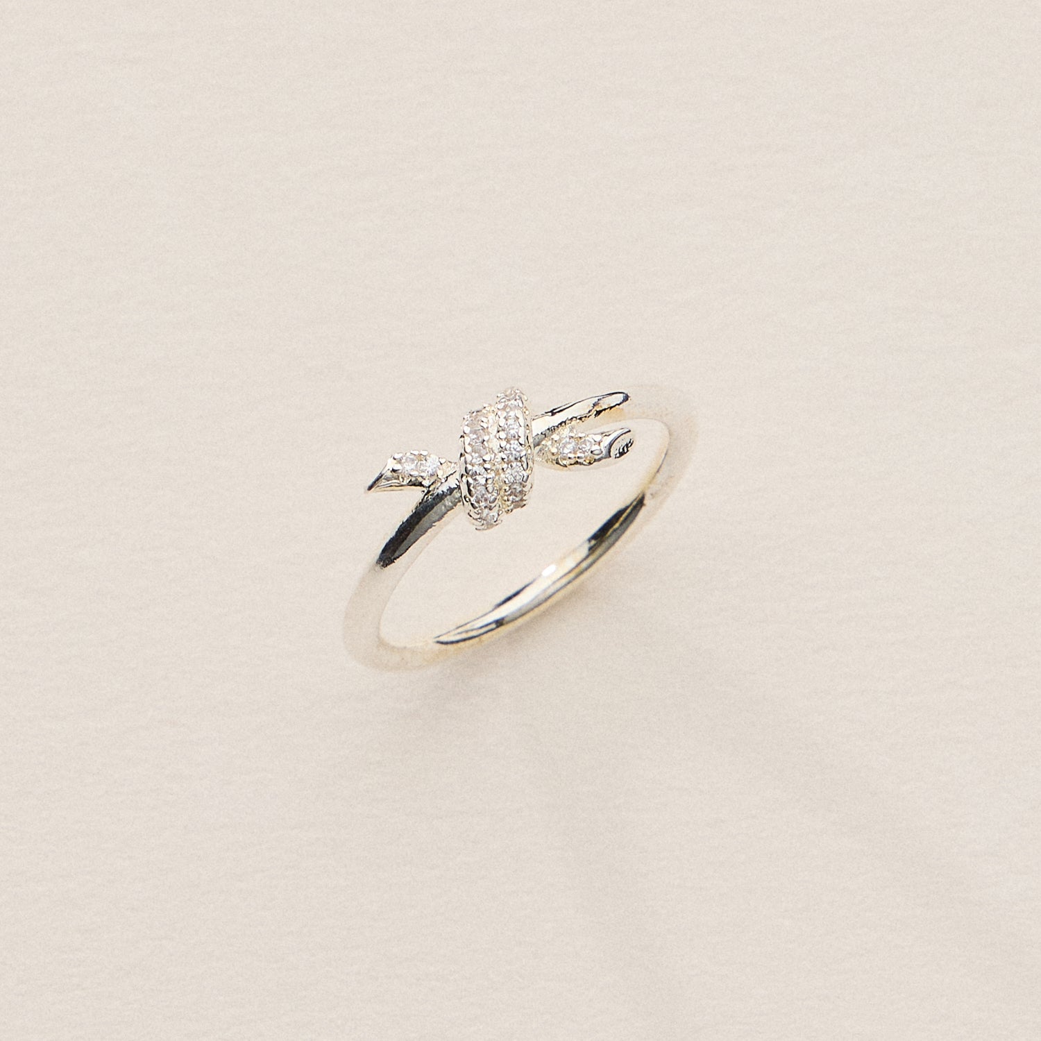18K Gold-Dipped Knot Ring with CZ Pave