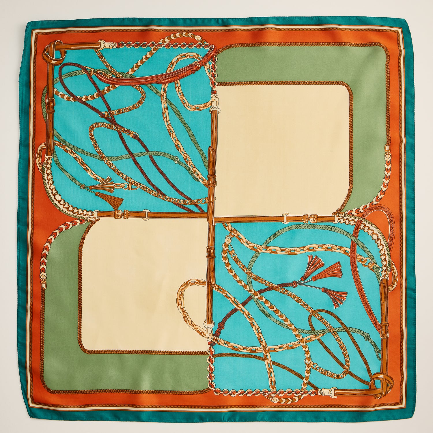 Equestrian Chain Print Scarf – Silk Texture Square Scarf for Elegant Styling