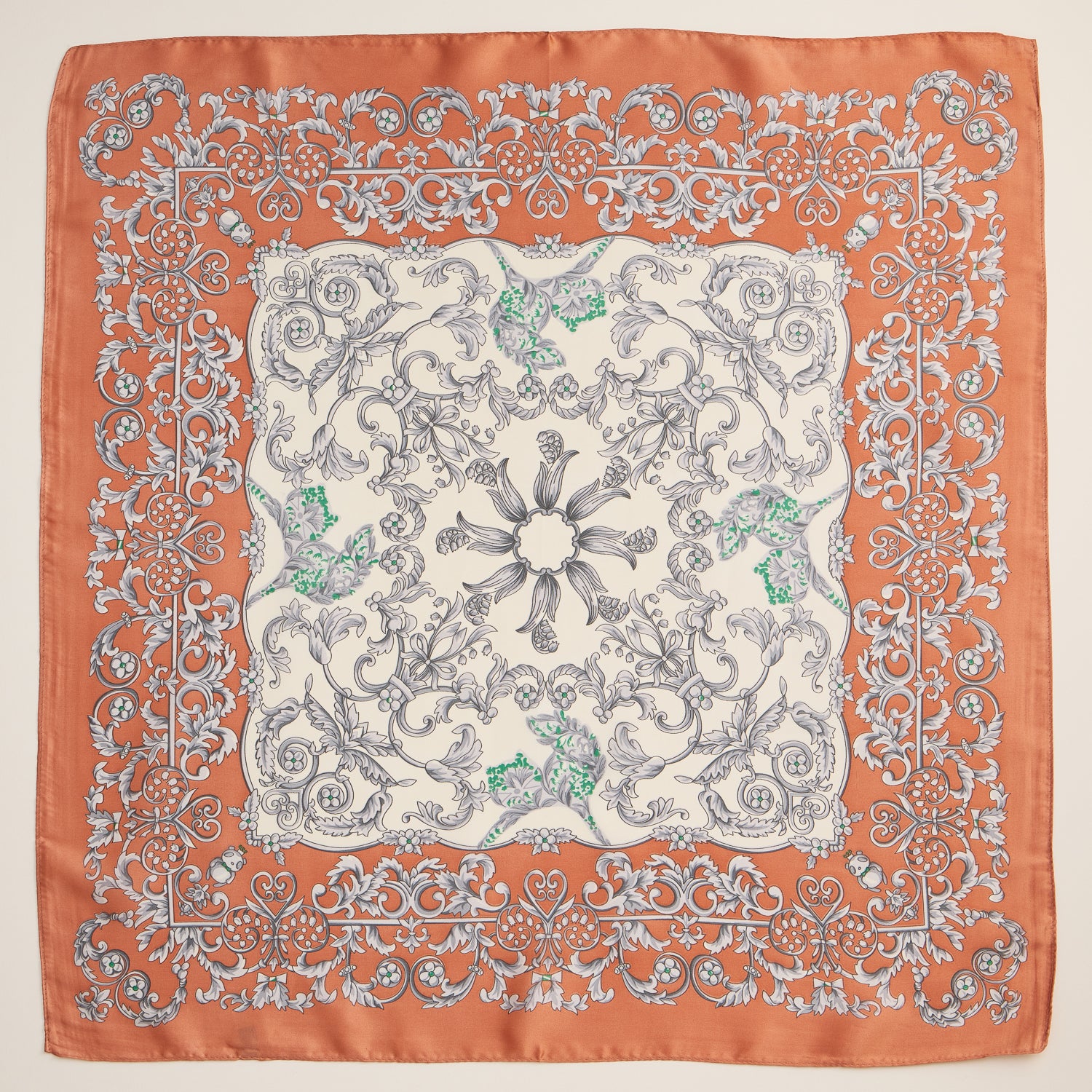 Baroque Print Silk-Texture Scarf – Elegant Square Scarf for Timeless Style