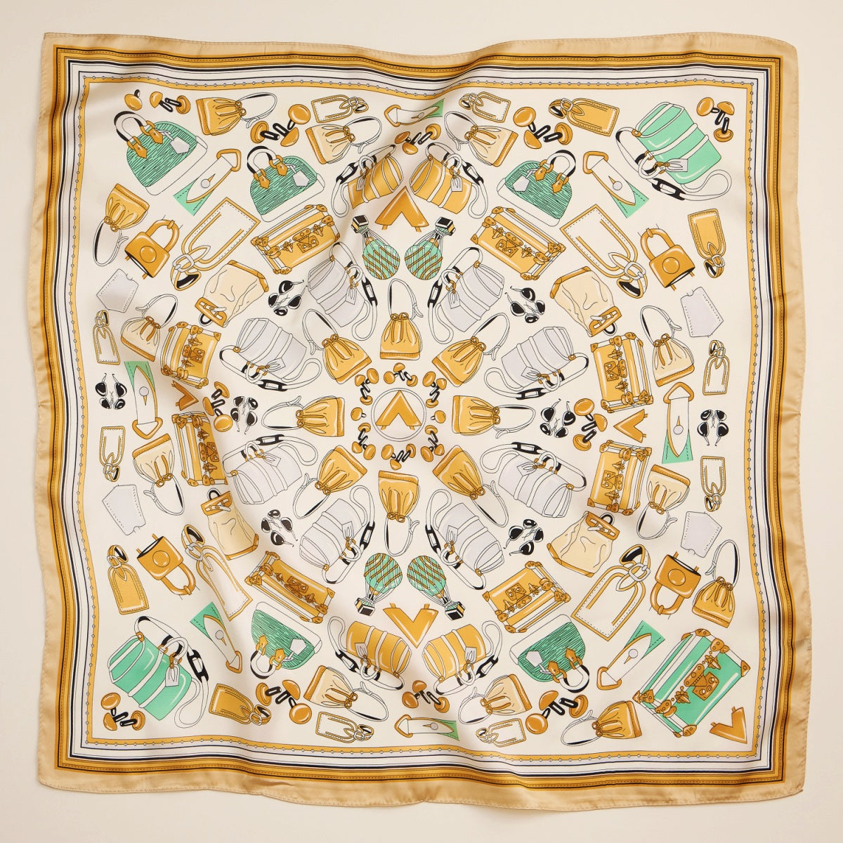 Handbag Motif Square Scarf – Fashion-Inspired Design in Silk-Feel Fabric