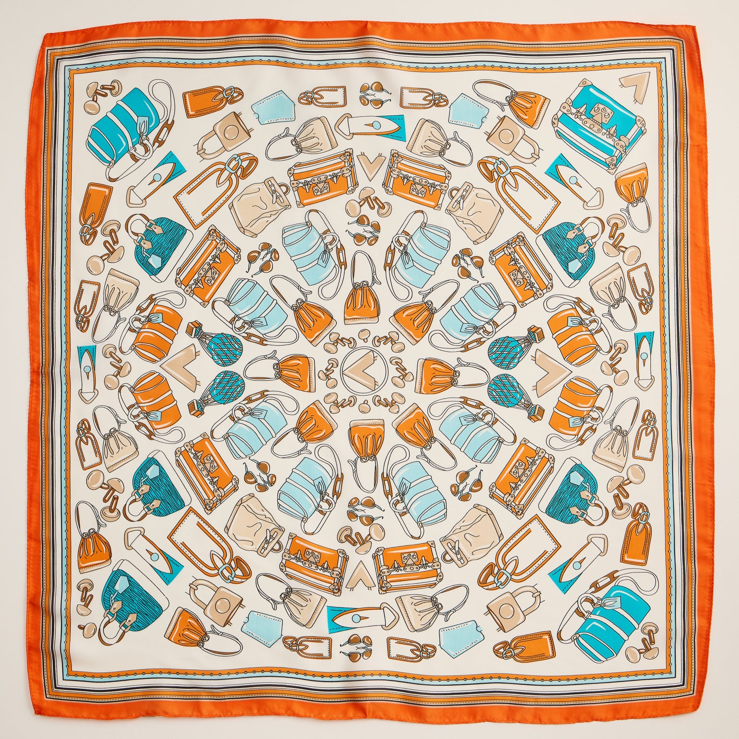 Handbag Motif Square Scarf – Fashion-Inspired Design in Silk-Feel Fabric